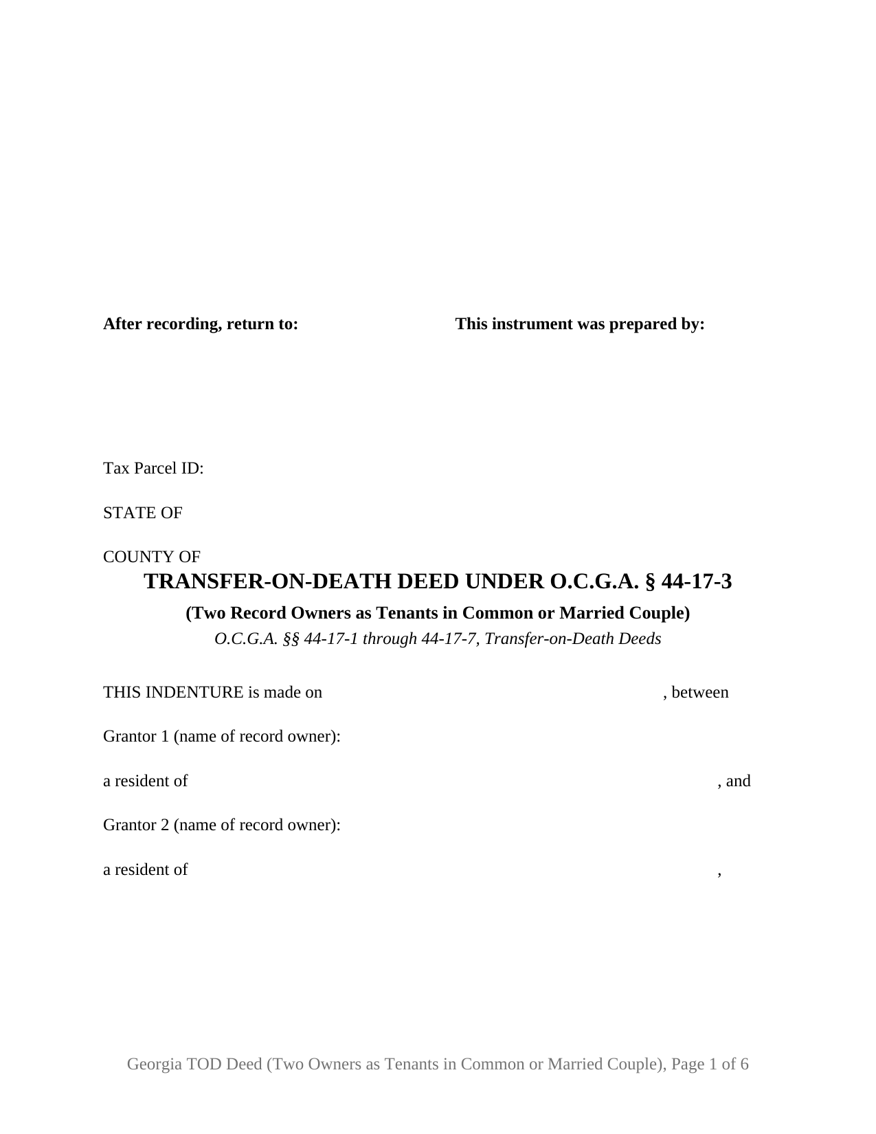 Johnson County Transfer on Death Deed (Two Owners as Tenants in Common or Married Couple) Form