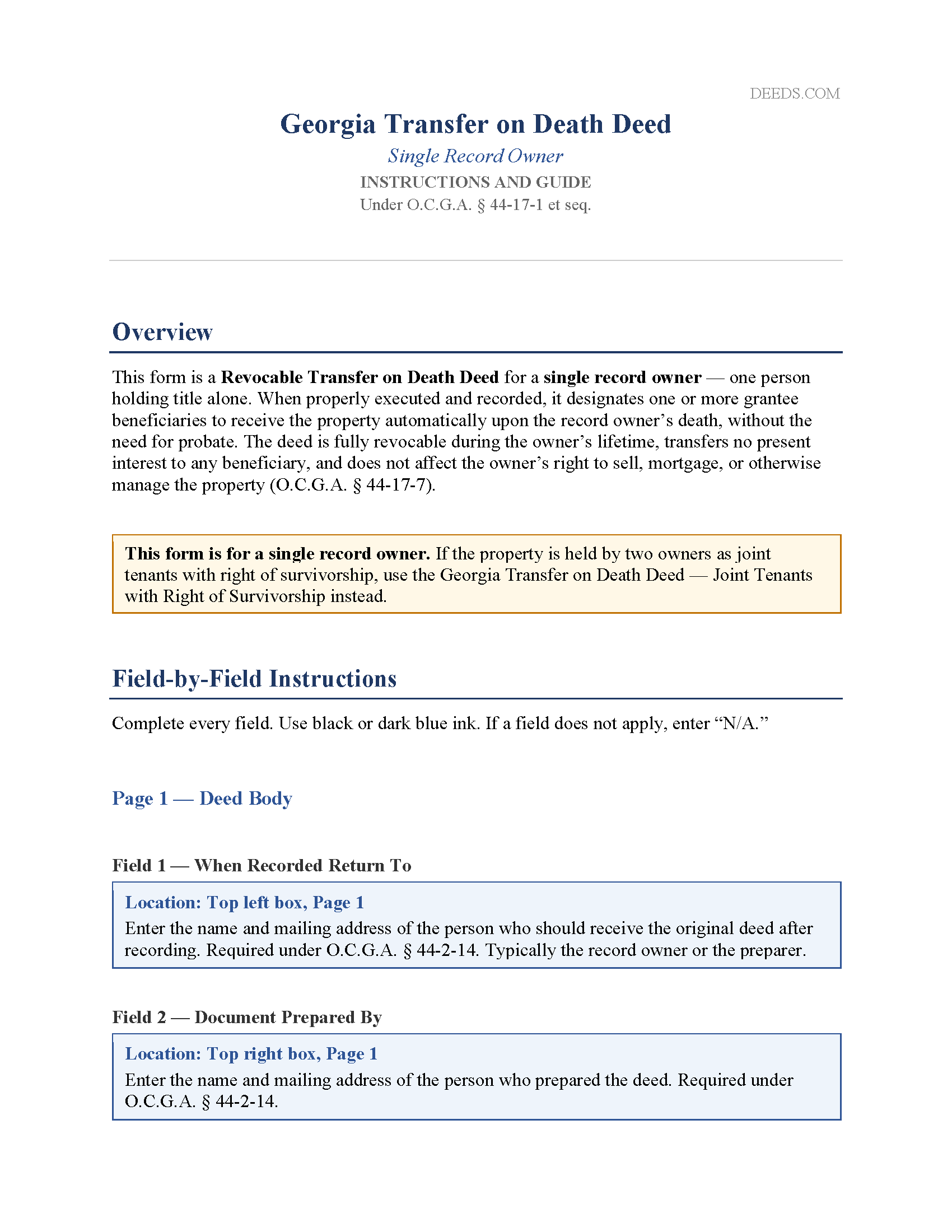 Cobb County Transfer on Death Deed Guide