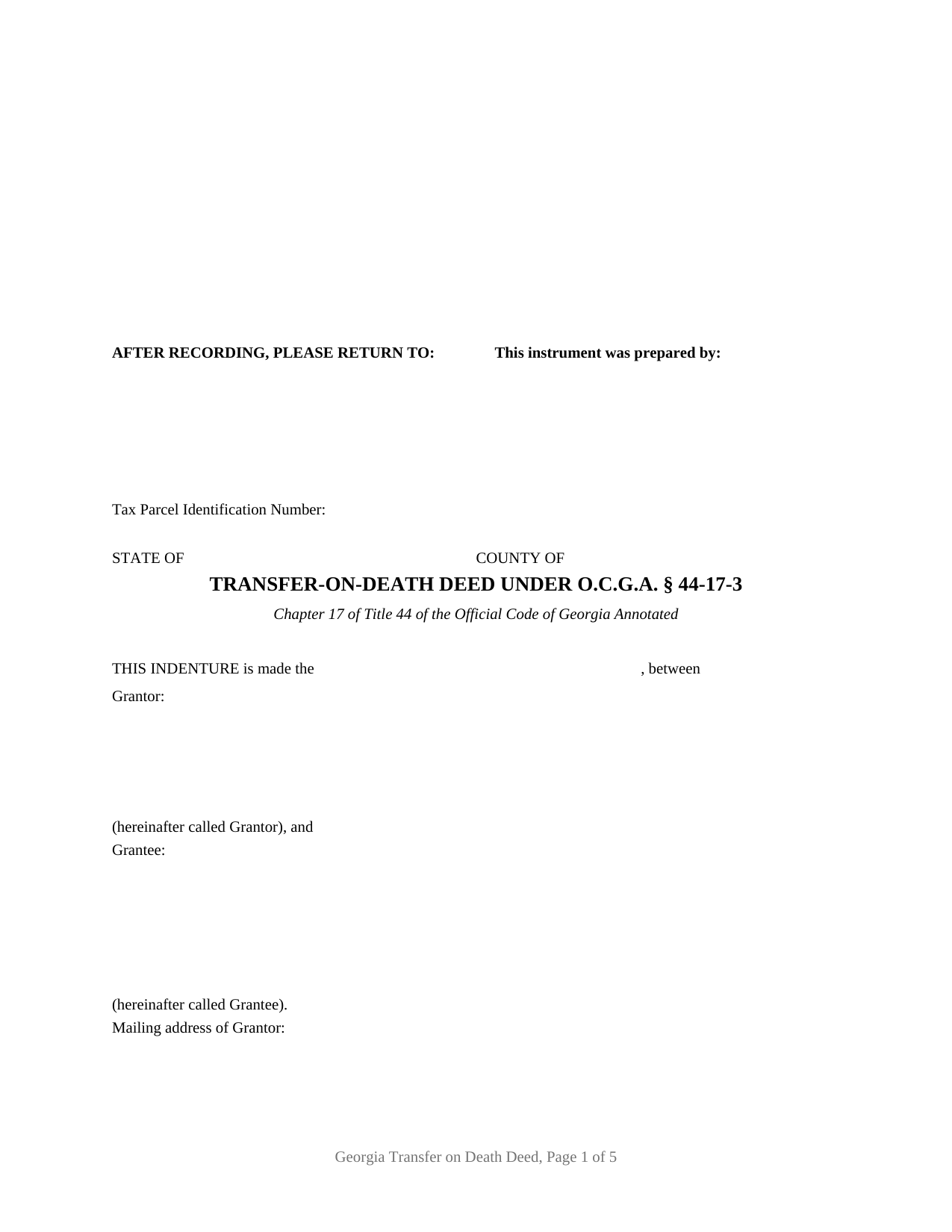 Dougherty County Transfer on Death Deed Form