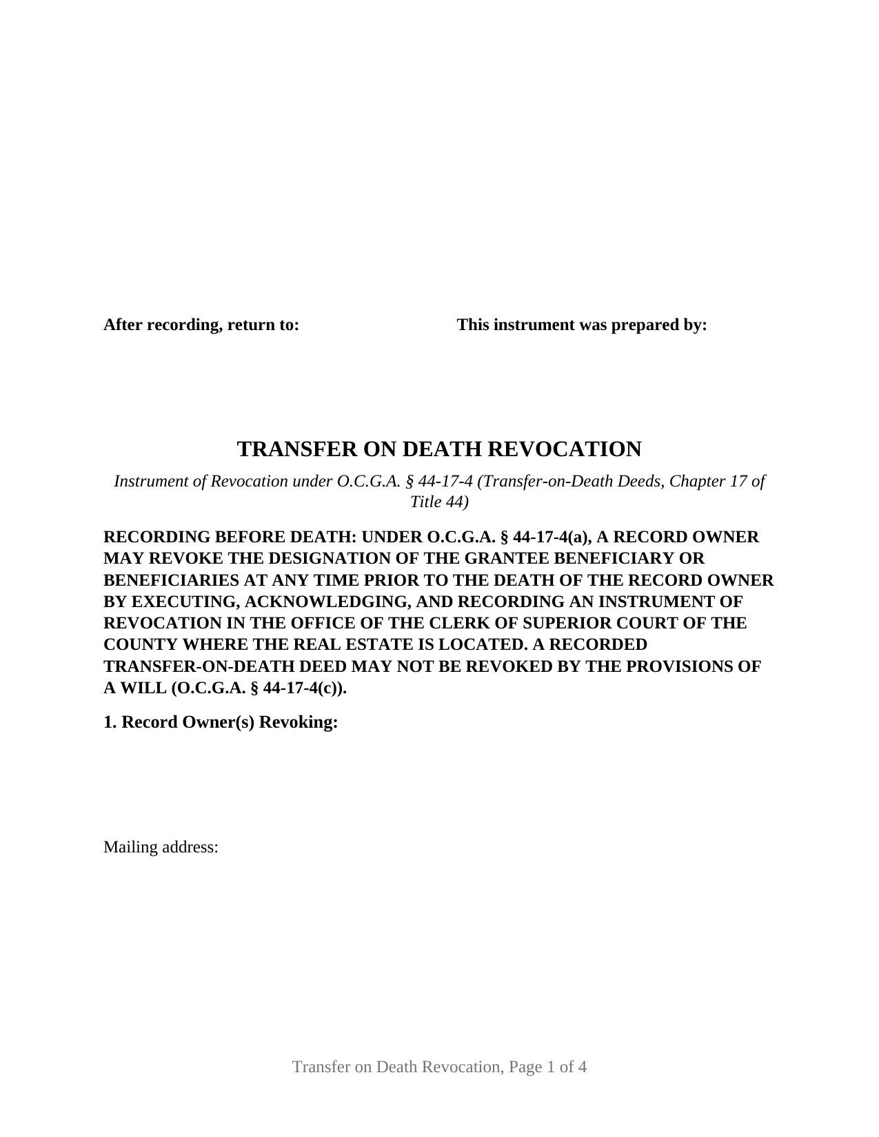 Harris County Transfer on Death Revocation Form