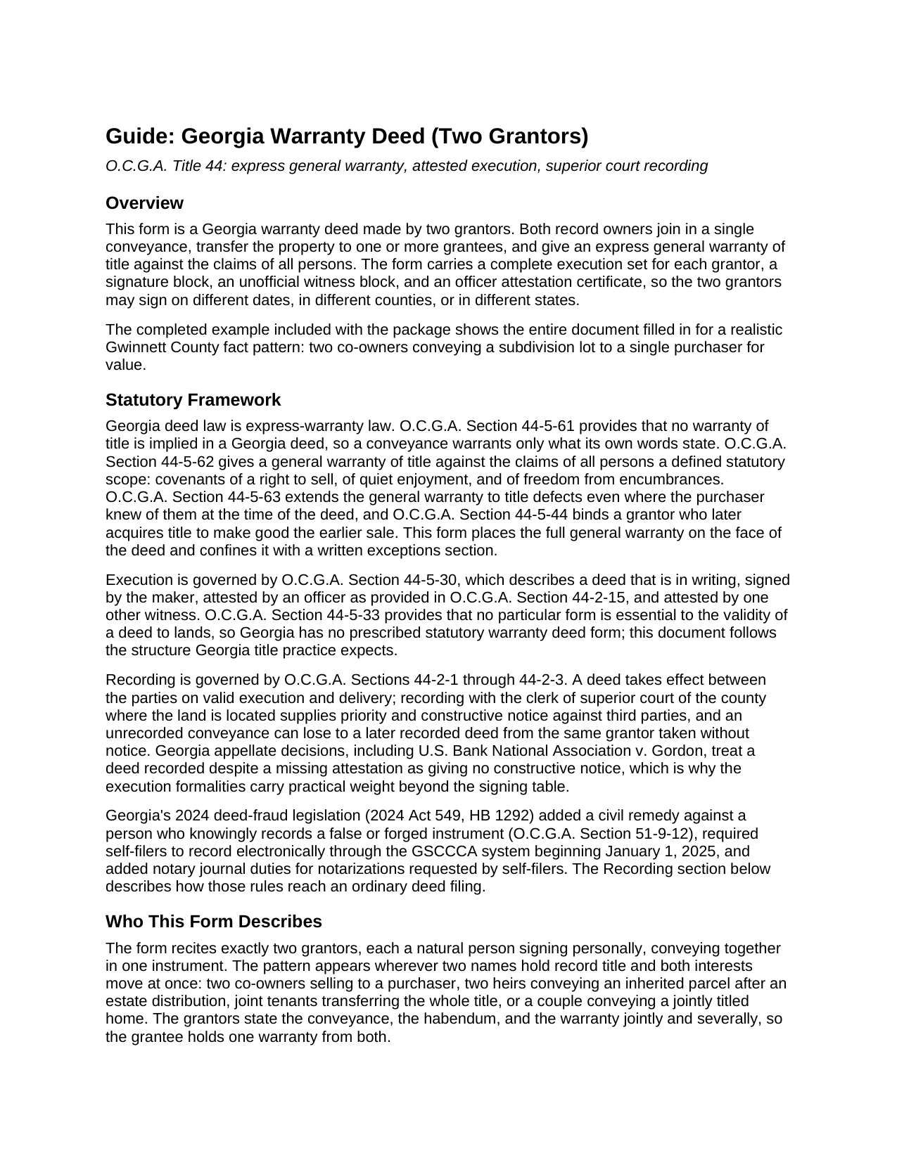 Floyd County Warranty Deed (Two Grantors) Guide