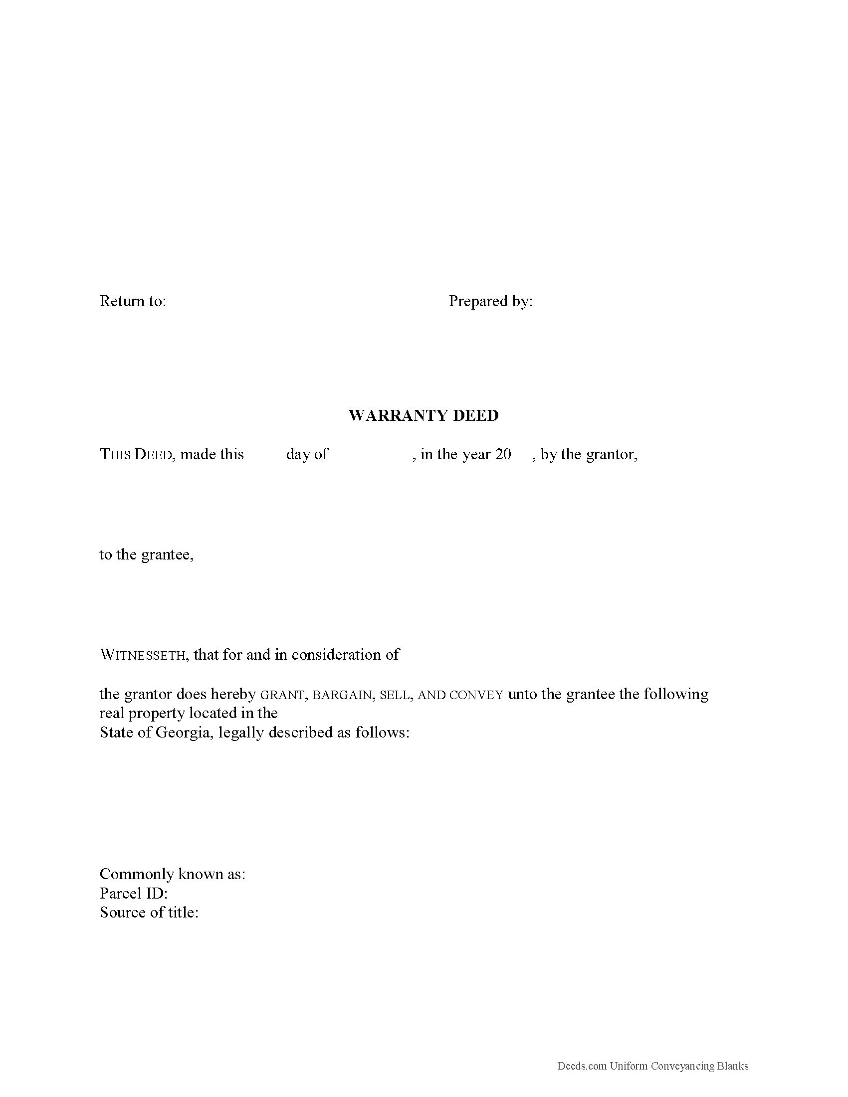 Candler County Warranty Deed Form