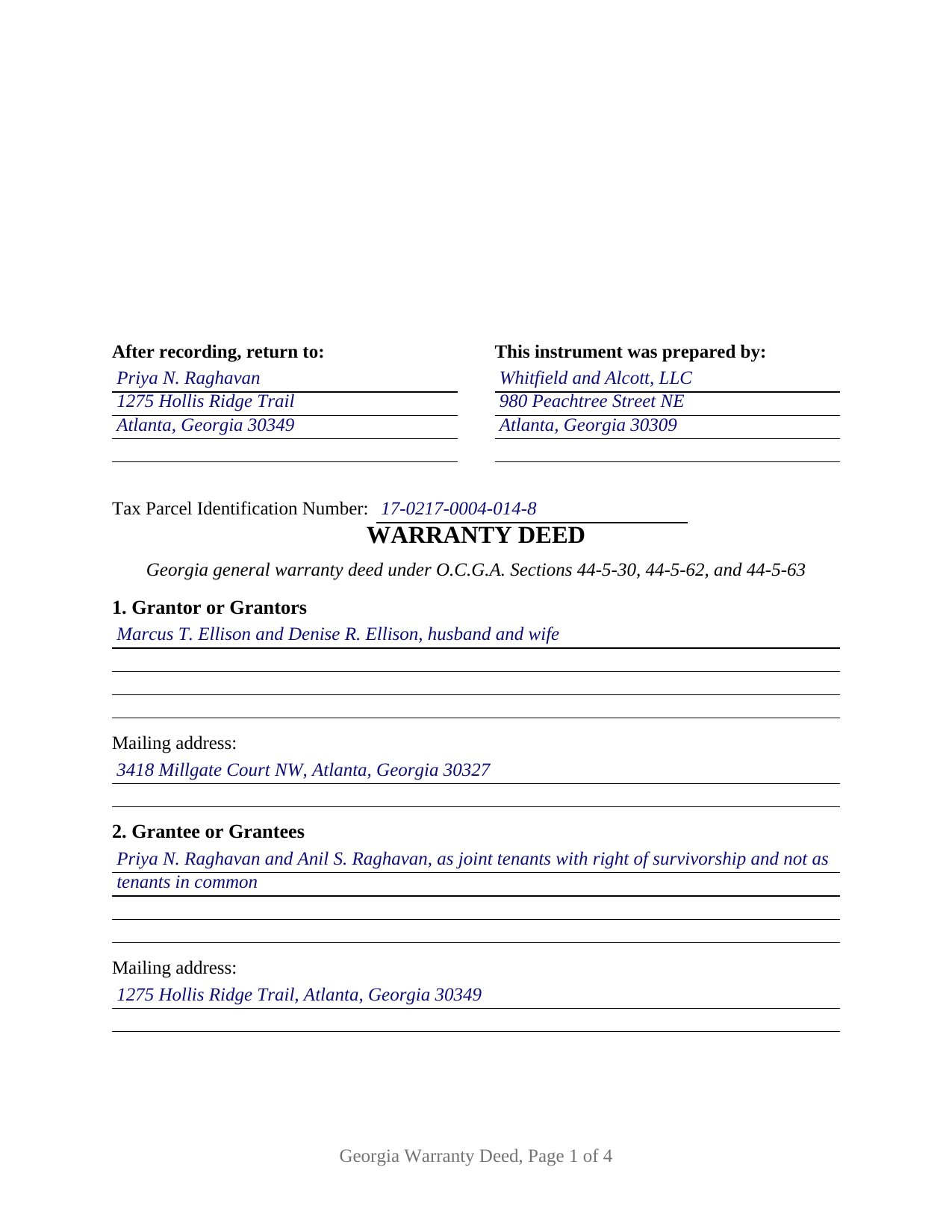 Gilmer County Completed Example of the Warranty Deed Document