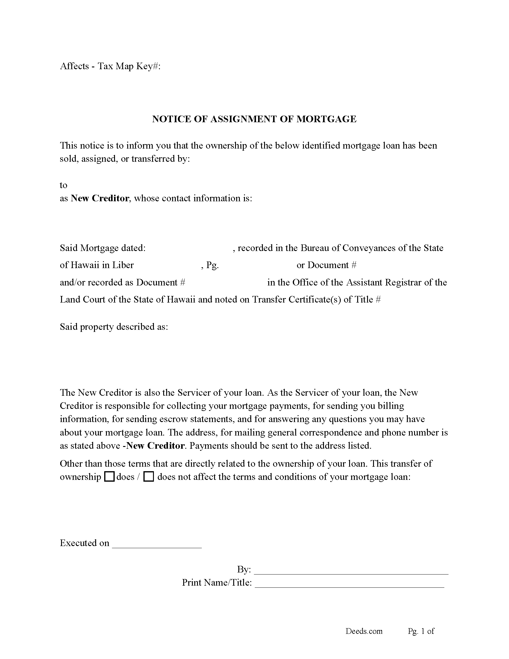 Notice of Assignment of Mortgage Form