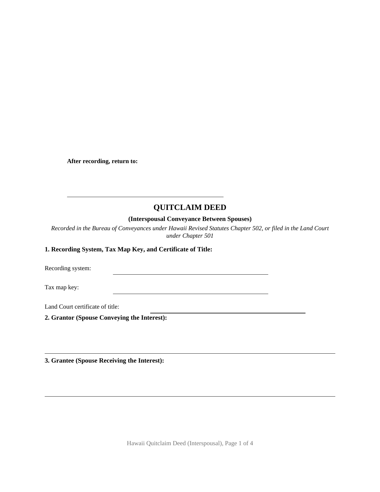 Hawaii Quitclaim Deed (Interspousal)