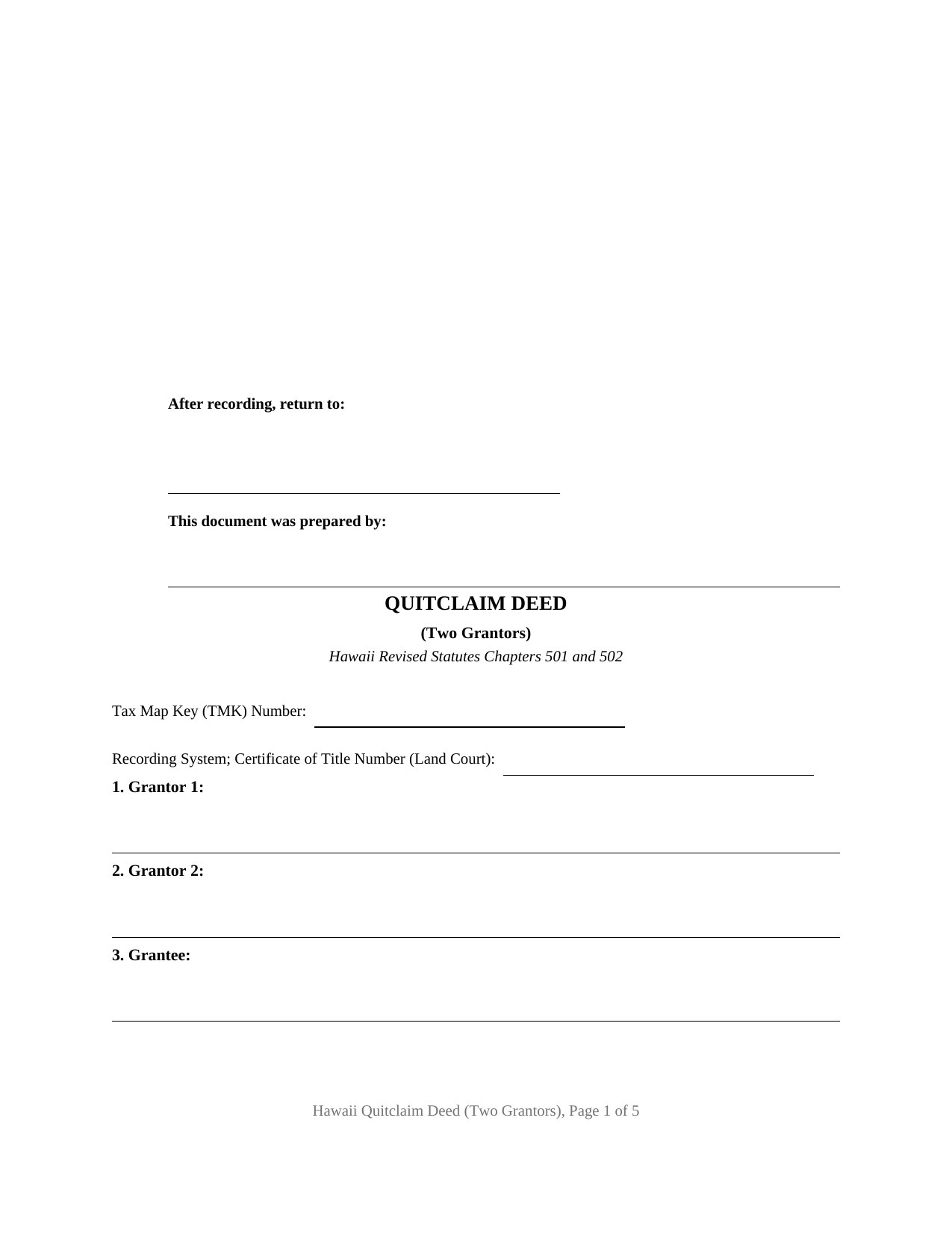 Hawaii Quitclaim Deed (Two Grantors)