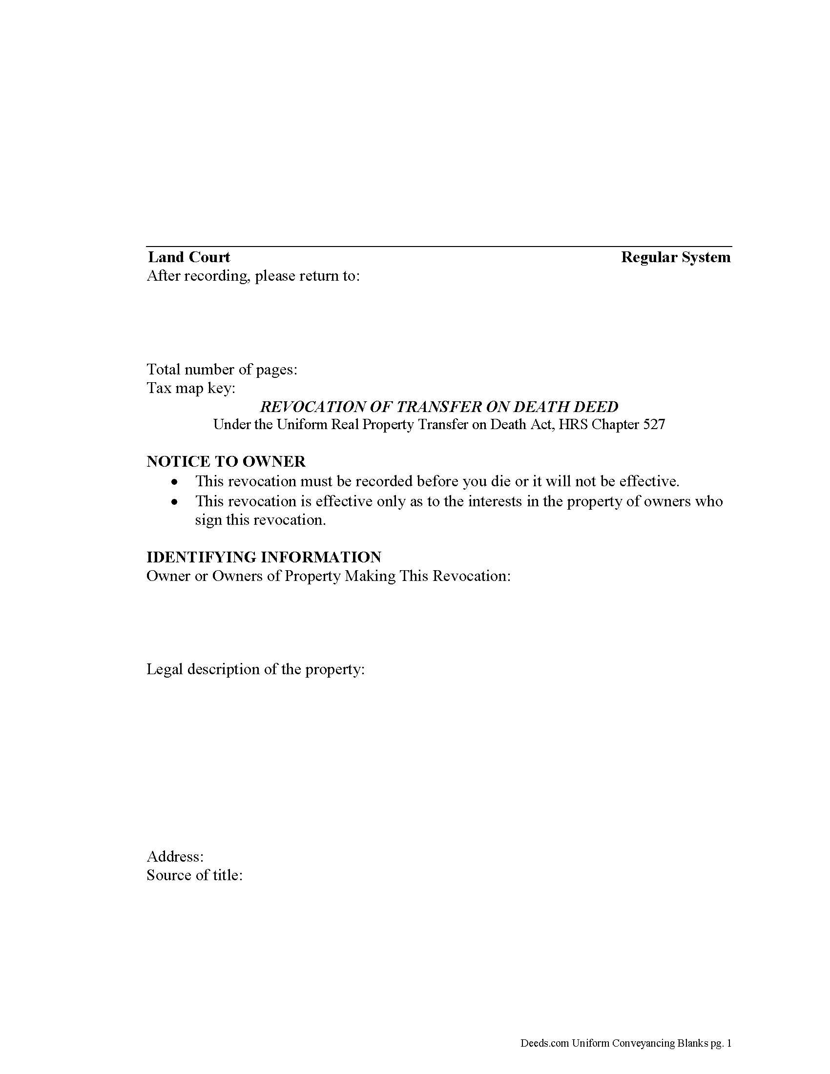 Hawaii Transfer on Death Revocation Image