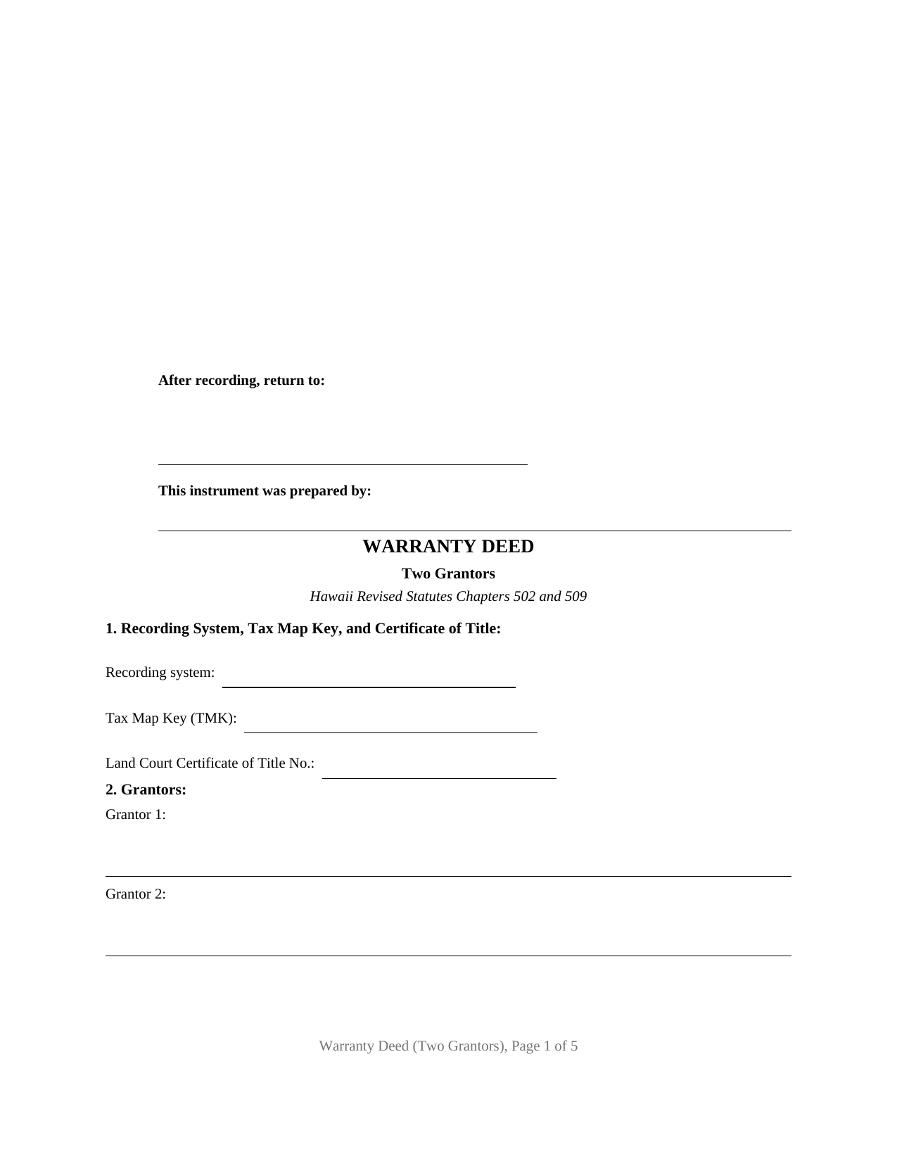 Hawaii Warranty Deed (Two Grantors)