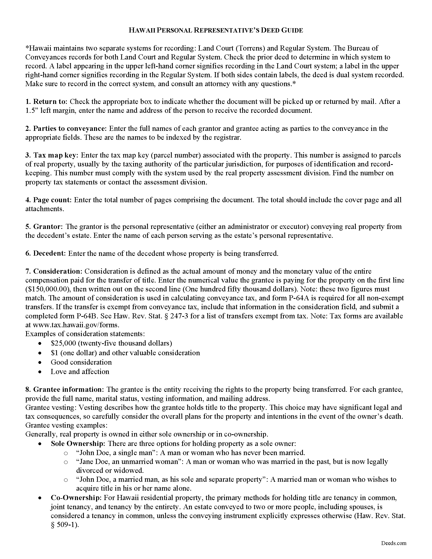 Maui County Personal Representative Deed Guide
