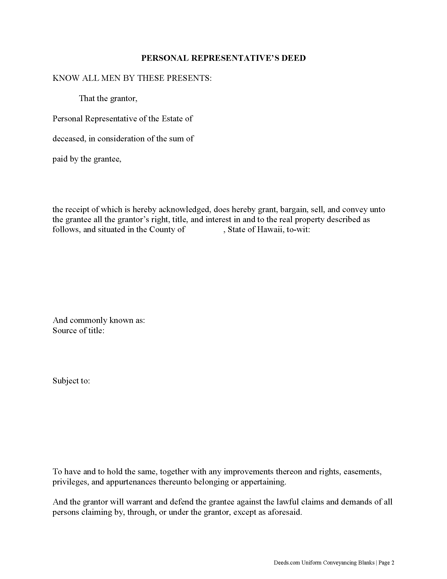 Maui County Personal Representative Deed Form
