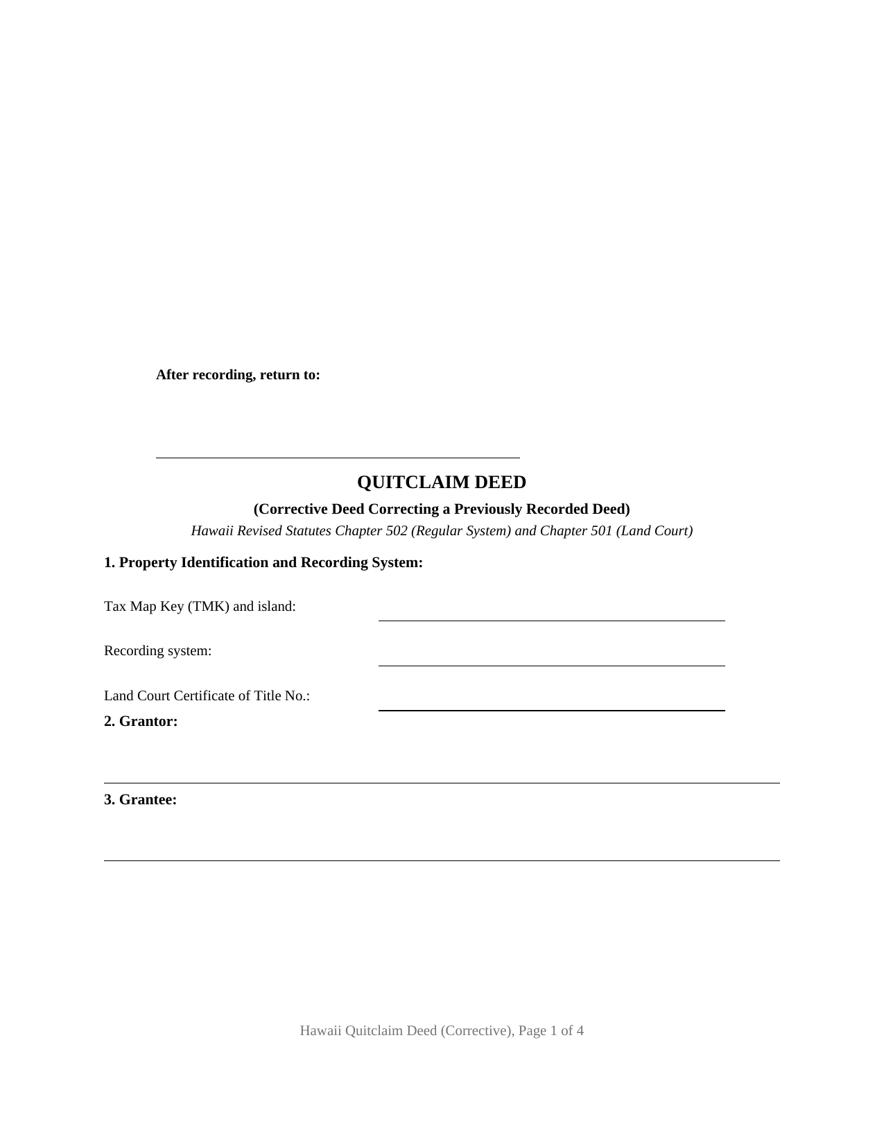 Kauai County Quitclaim Deed (Corrective) Form