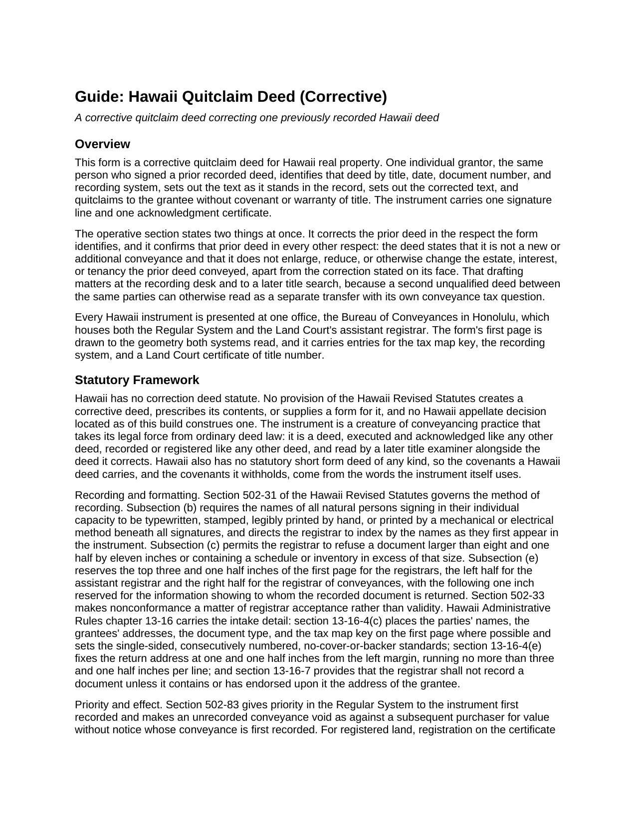 Kauai County Quitclaim Deed (Corrective) Guide