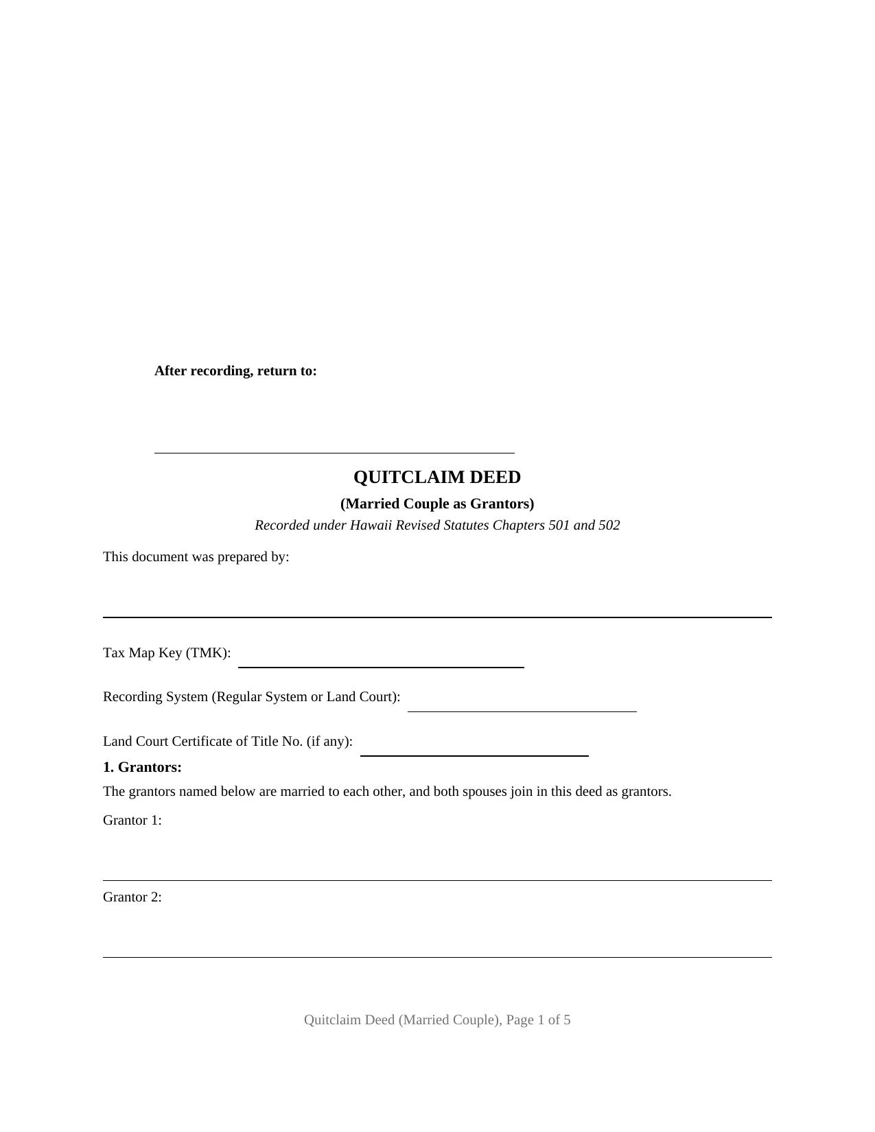 Honolulu County Quitclaim Deed (Married Couple as Grantors) Form
