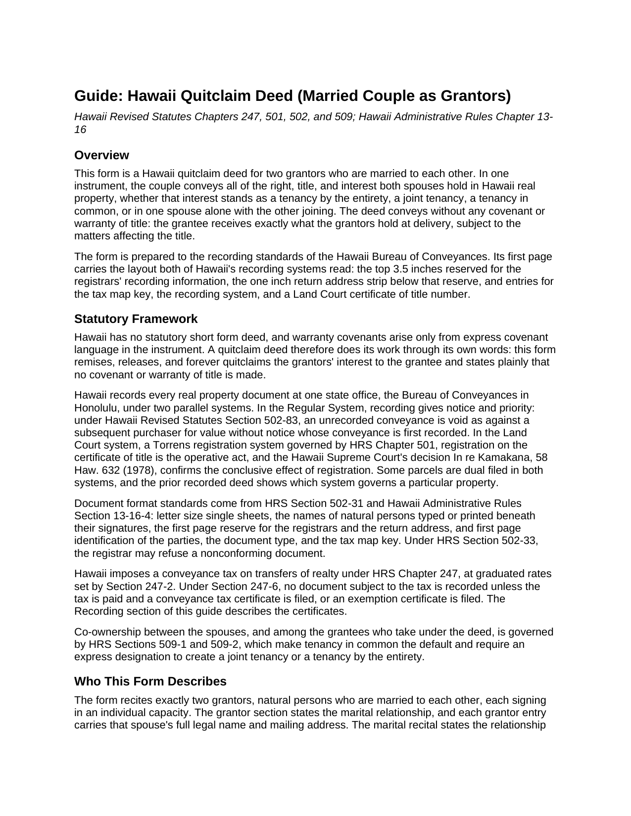Honolulu County Quitclaim Deed (Married Couple as Grantors) Guide