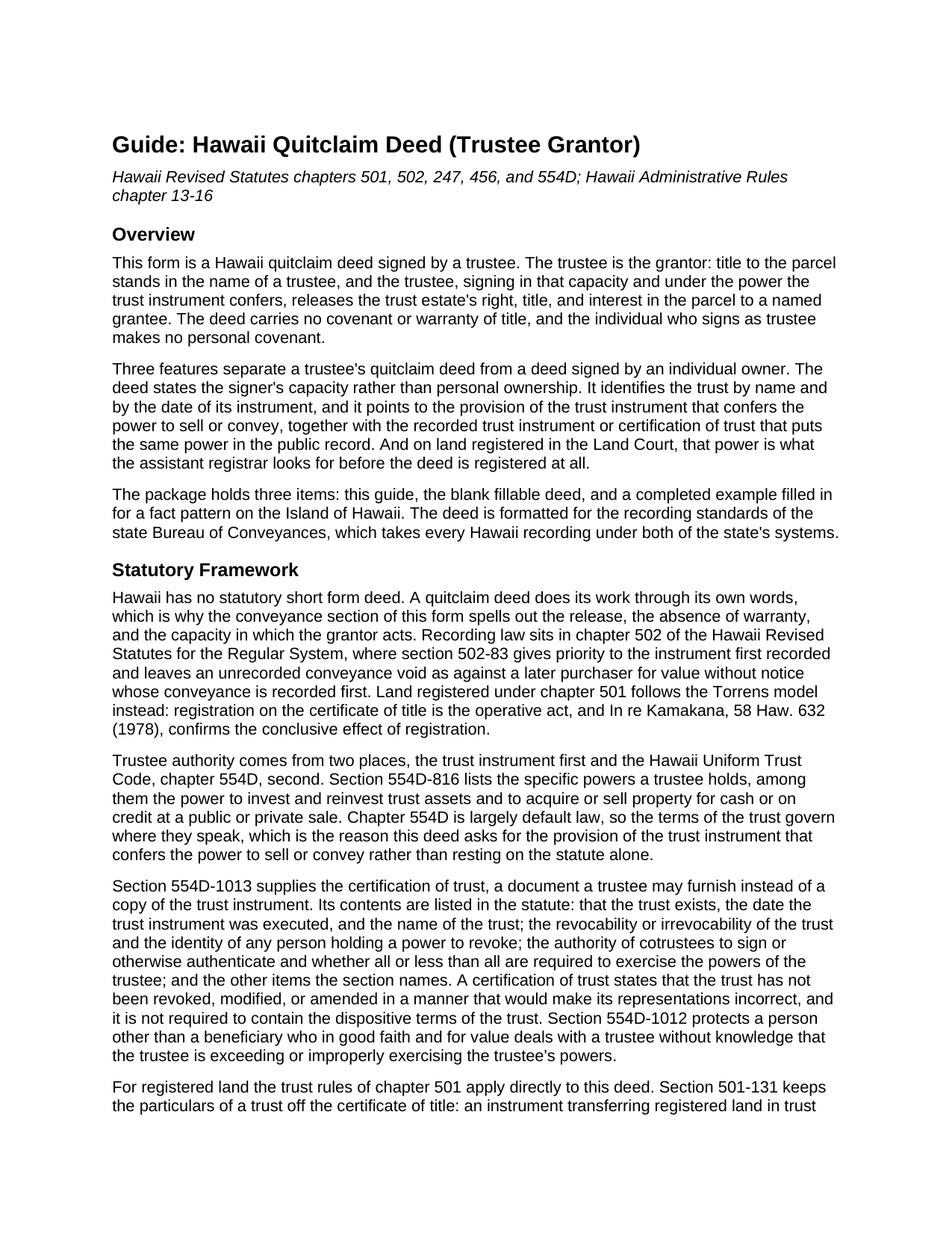 Kauai County Quitclaim Deed (Trustee Grantor) Guide
