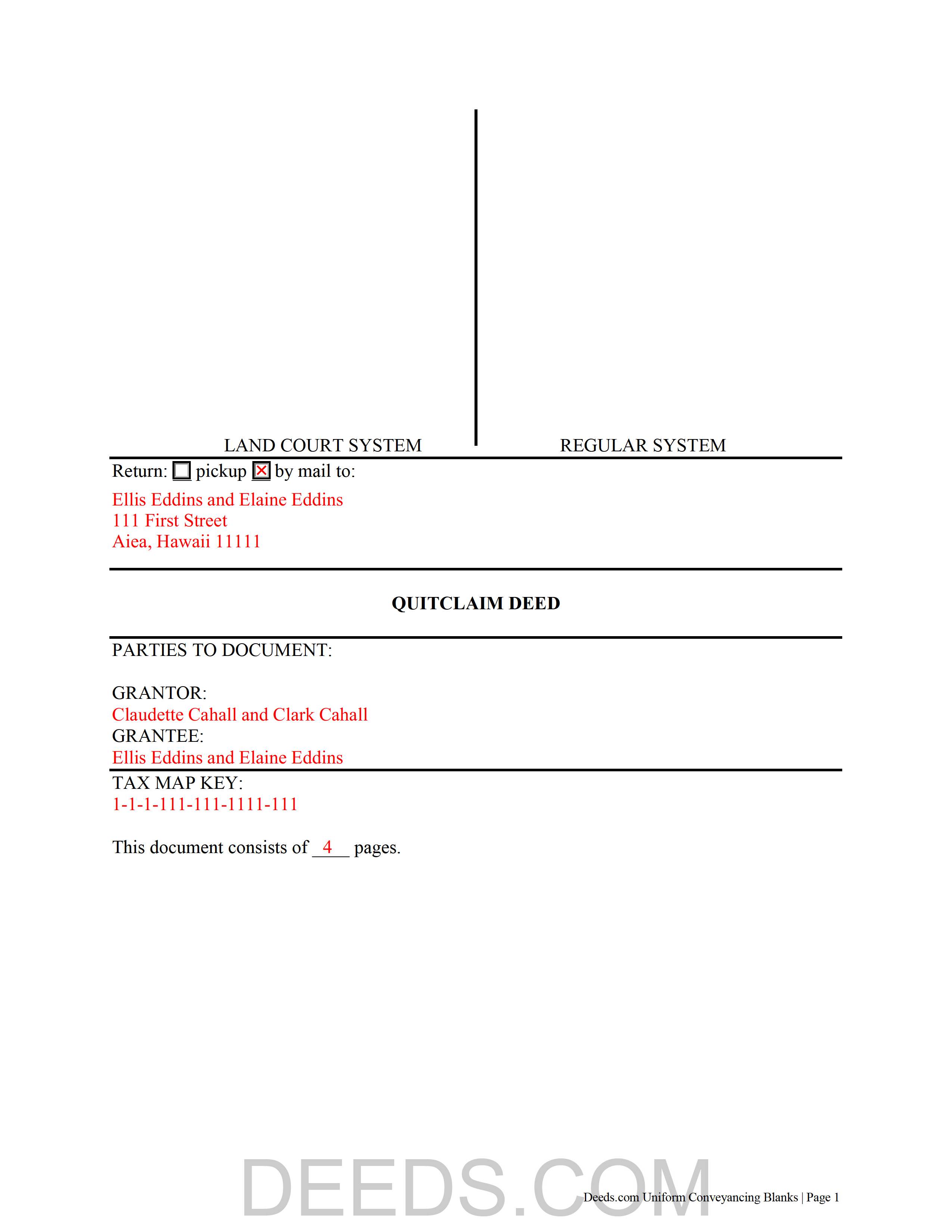 Completed Example of the Quitclaim Deed Document