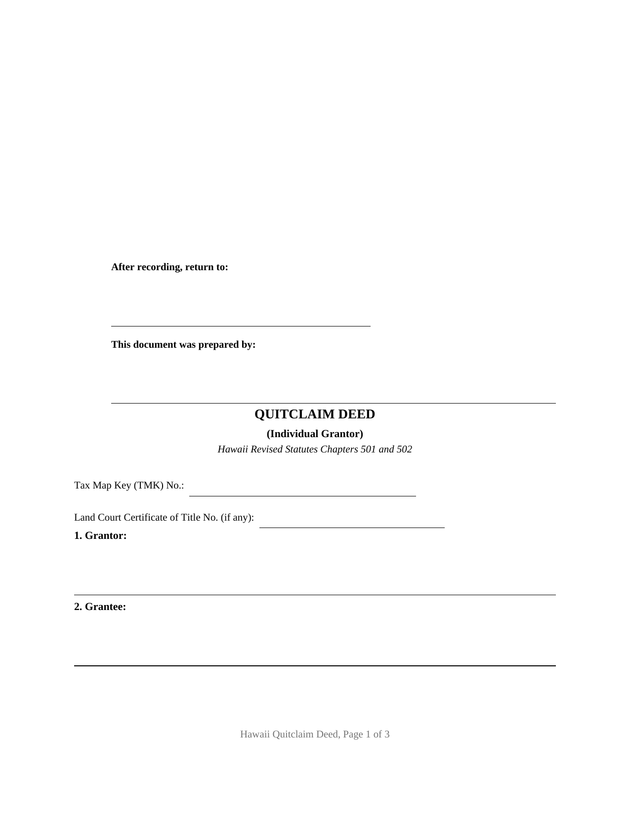 Kauai County Quitclaim Deed Form
