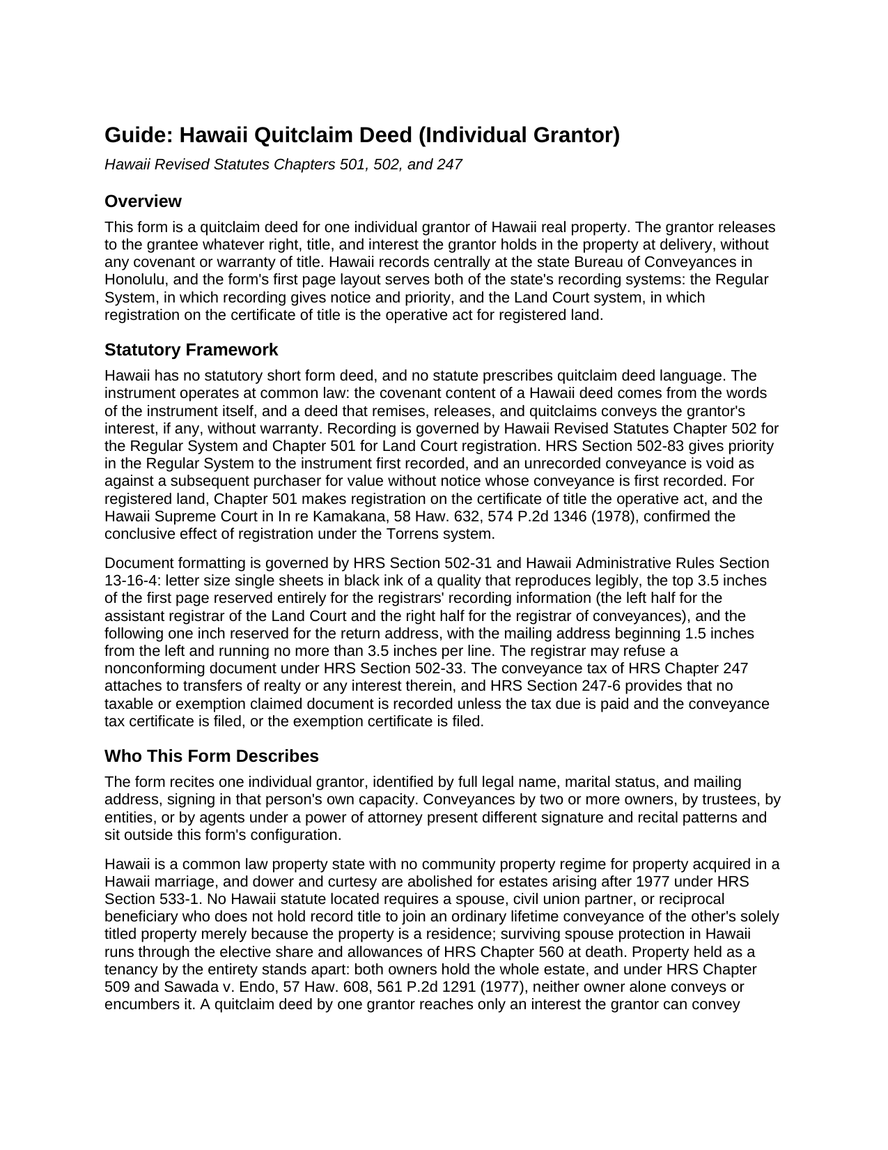 Kauai County Quitclaim Deed Guide
