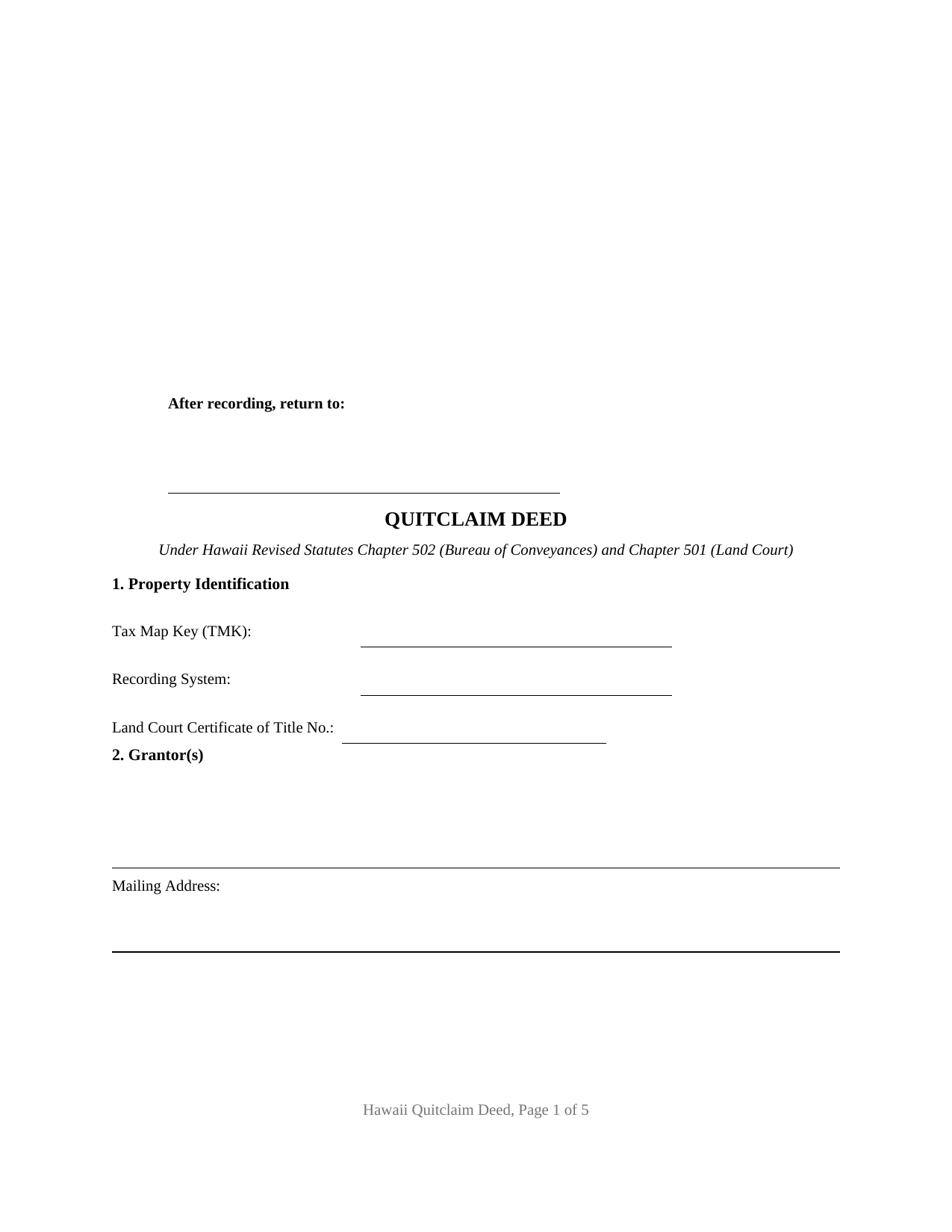 Honolulu County Quitclaim Deed Form