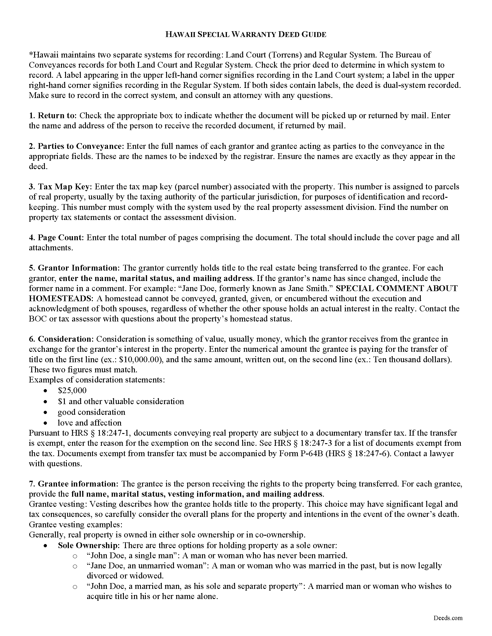 Honolulu County Special Warranty Deed Guide