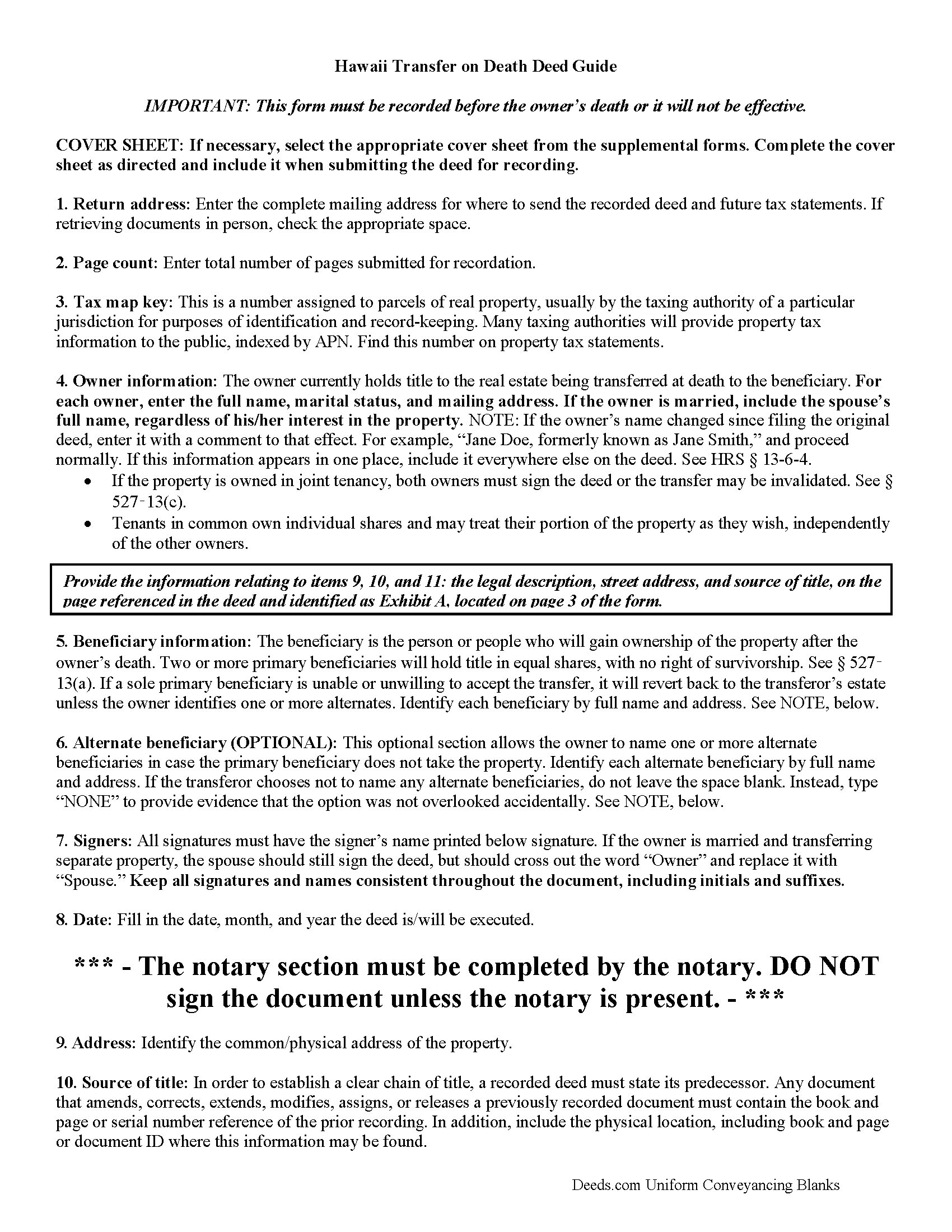 Hawaii County Transfer on Death Deed Guide