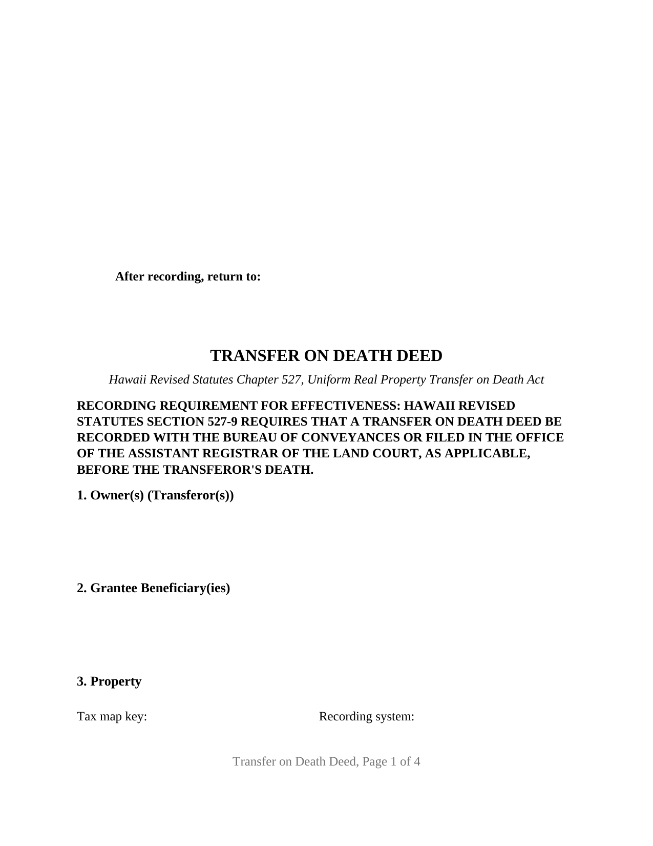 Maui County Transfer on Death Deed Form