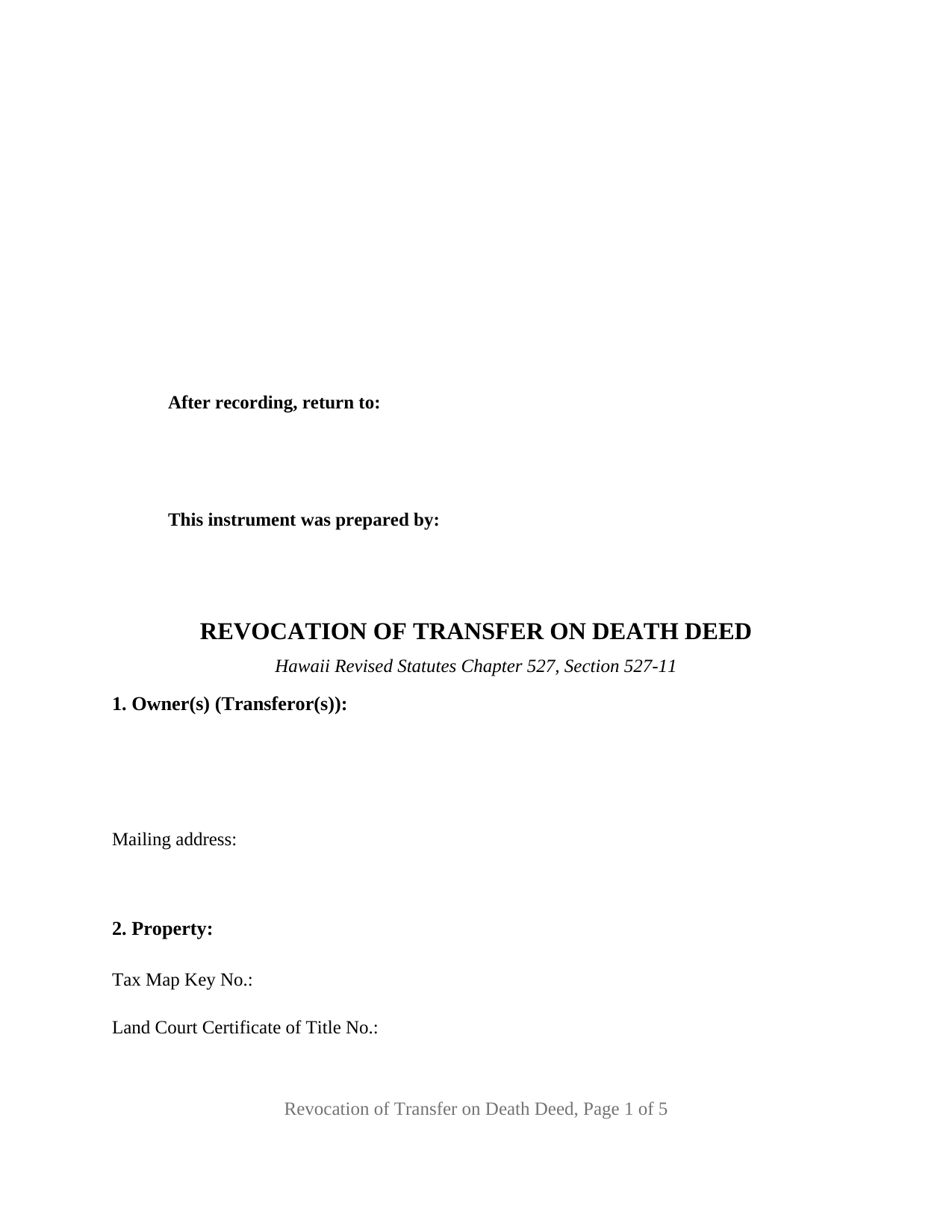 Maui County Transfer on Death Revocation Form