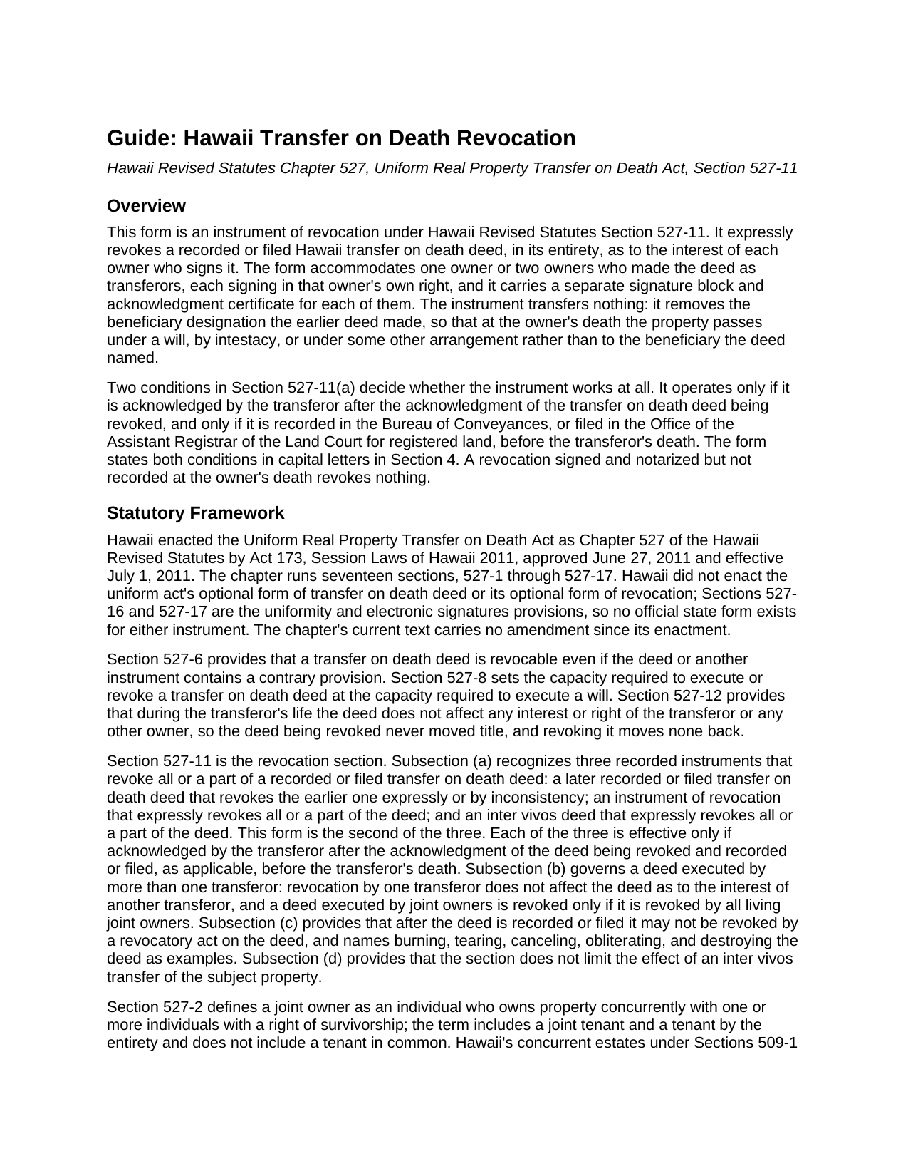 Maui County Transfer on Death Revocation Guide