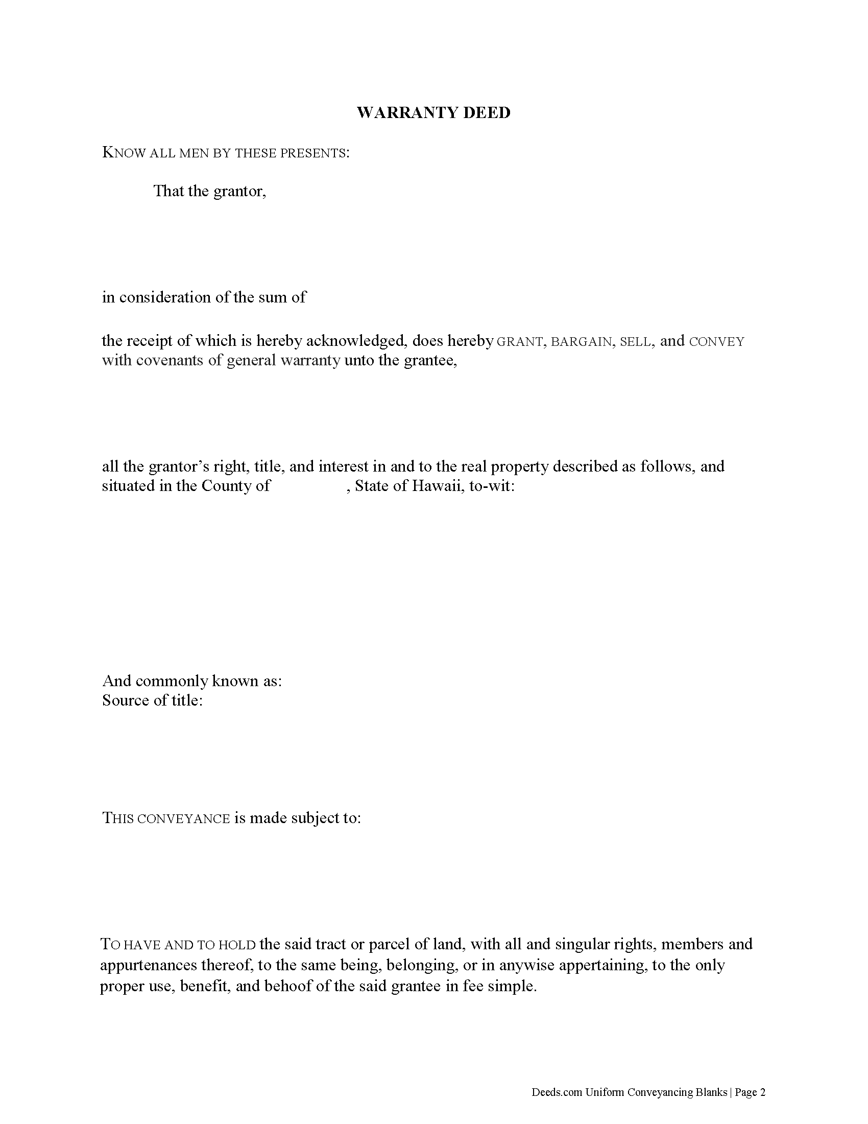 Maui County Warranty Deed Form