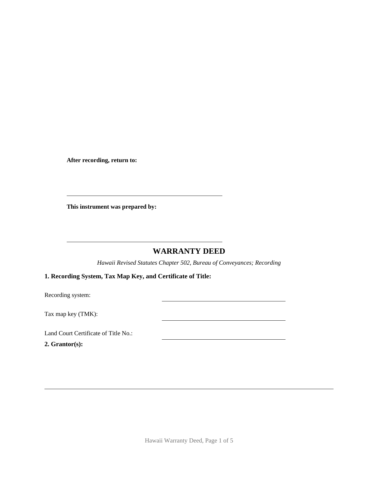 Honolulu County Warranty Deed Form