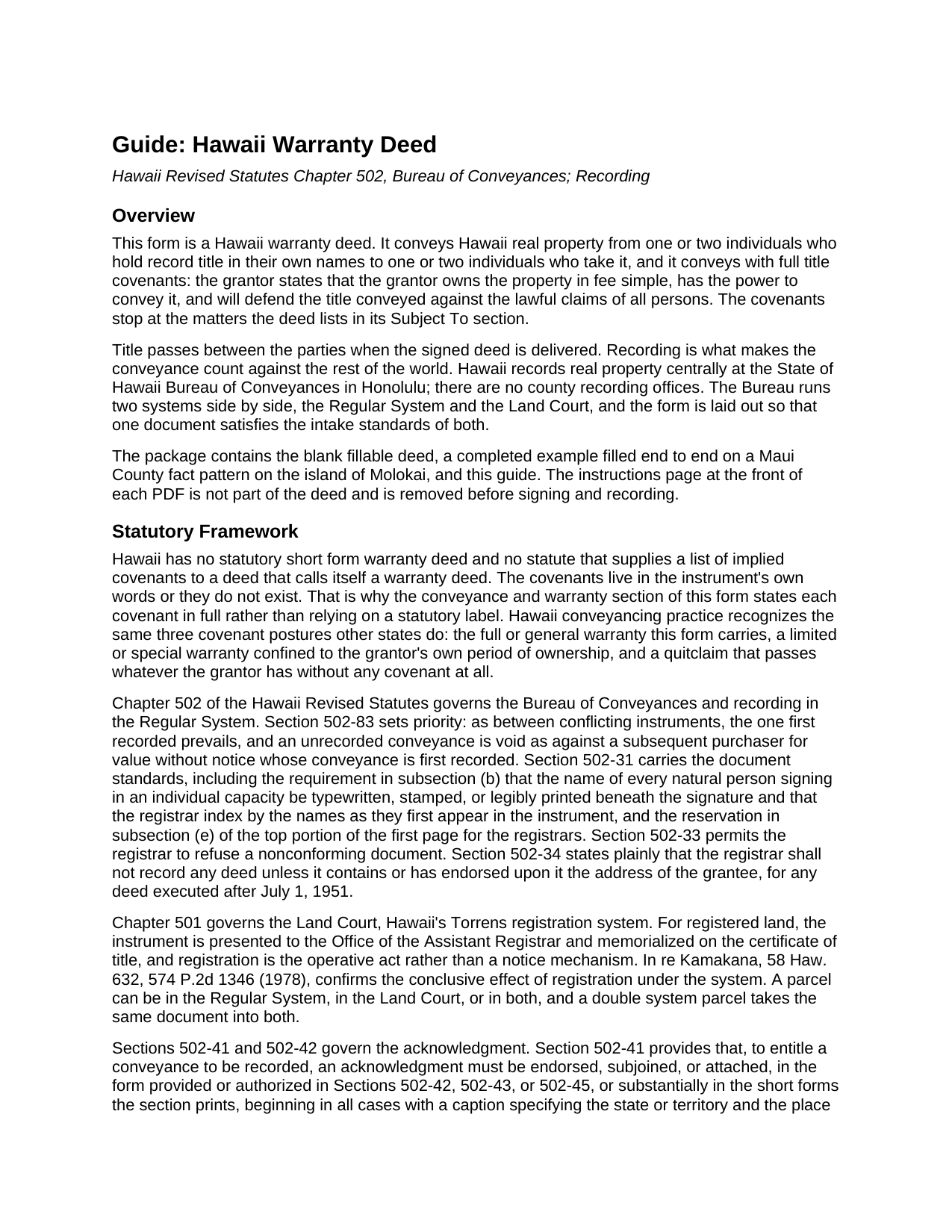 Honolulu County Warranty Deed Guide