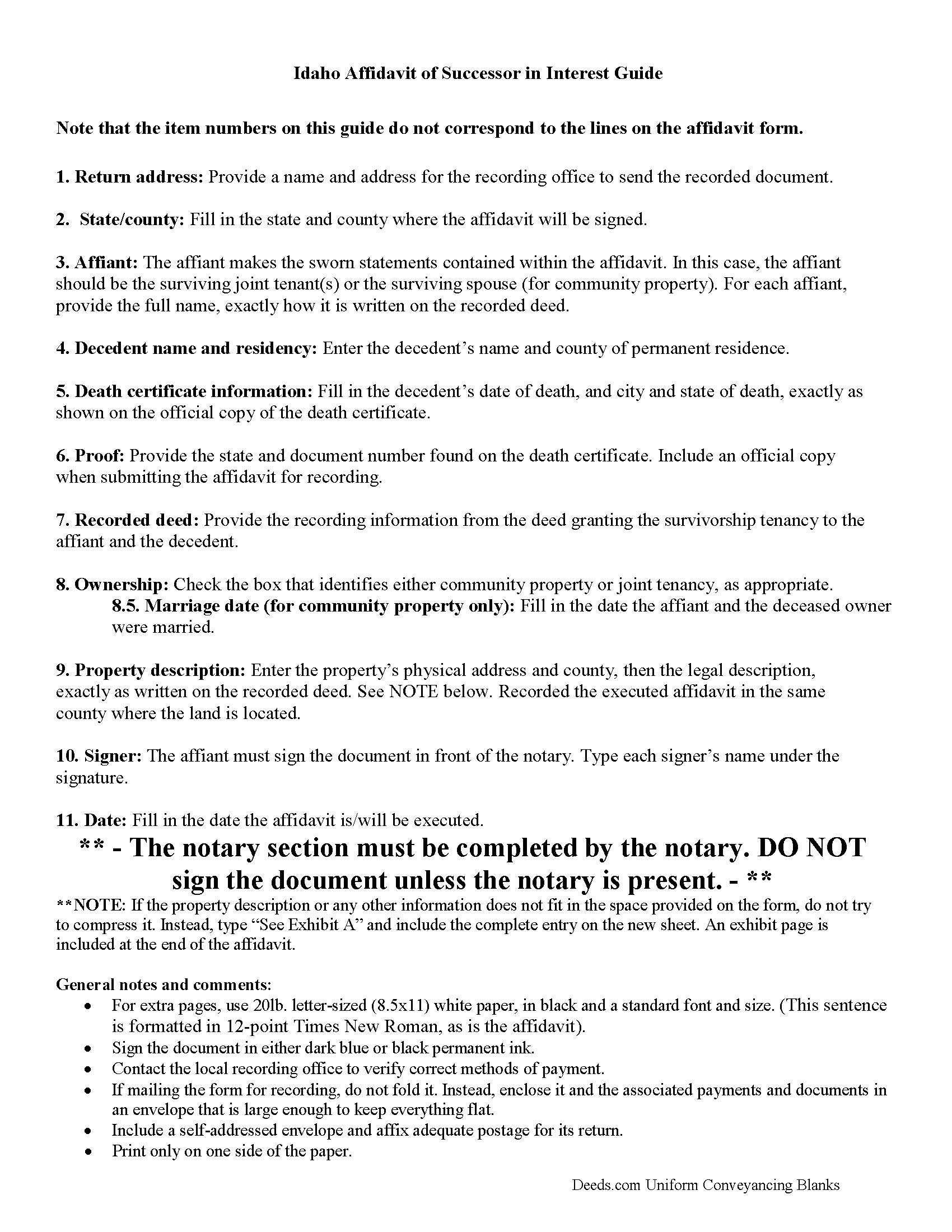 Clearwater County Affidavit of Successor Guide