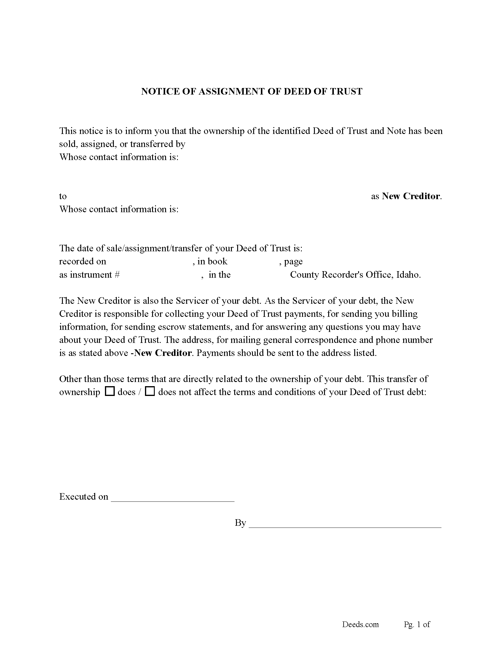 Notice of Assignment of Deed of Trust Form