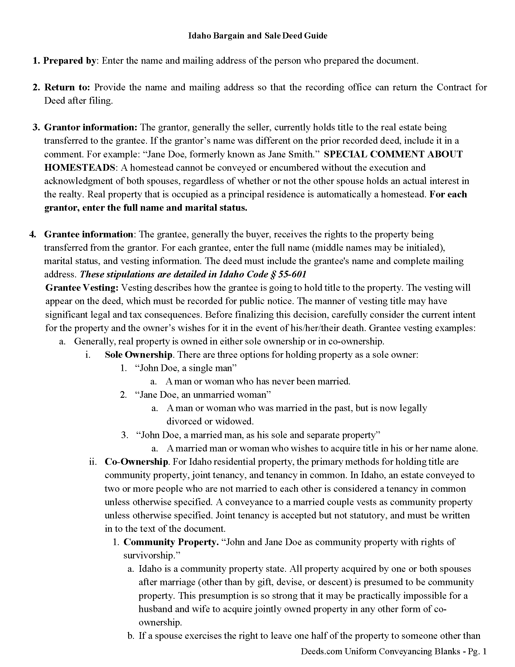 Bear Lake County Bargain and Sale Deed Guide