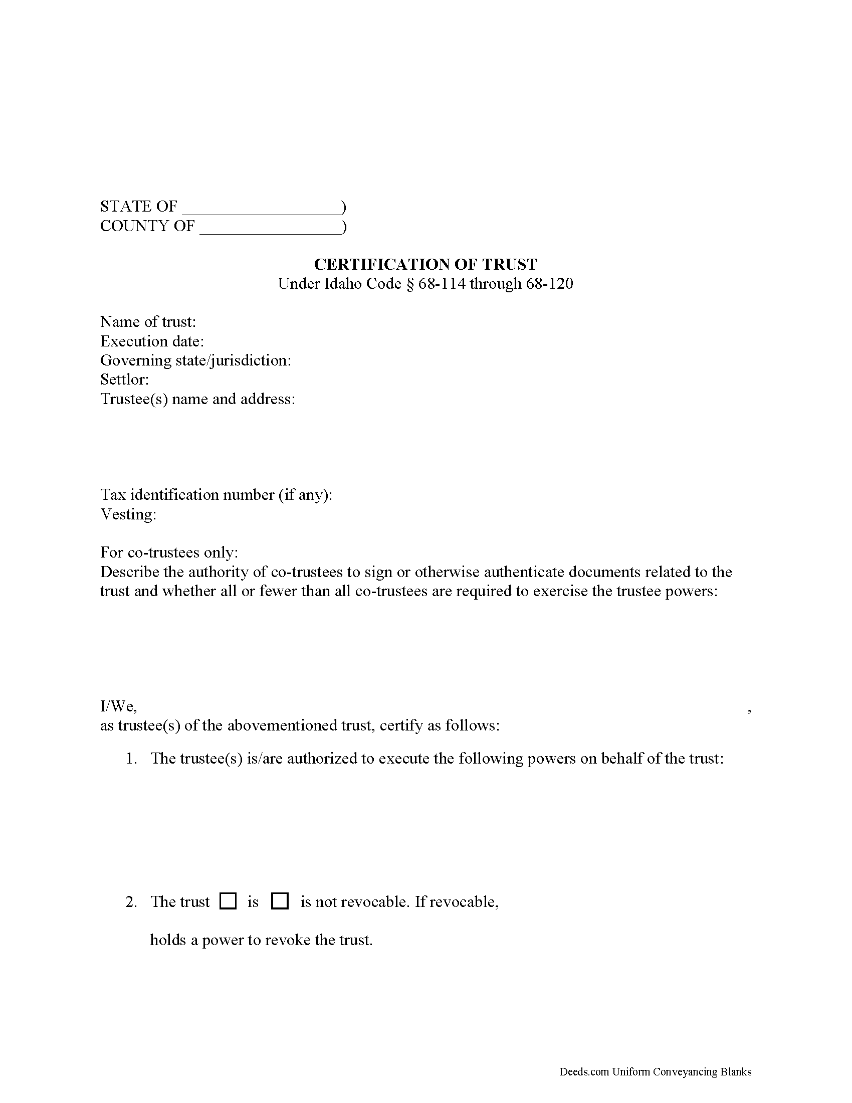 Clearwater County Certificate of Trust Form