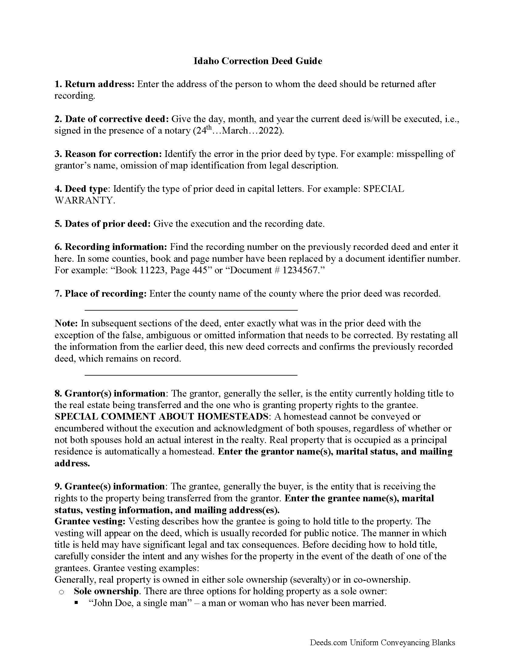 Bear Lake County Correction Deed Guide