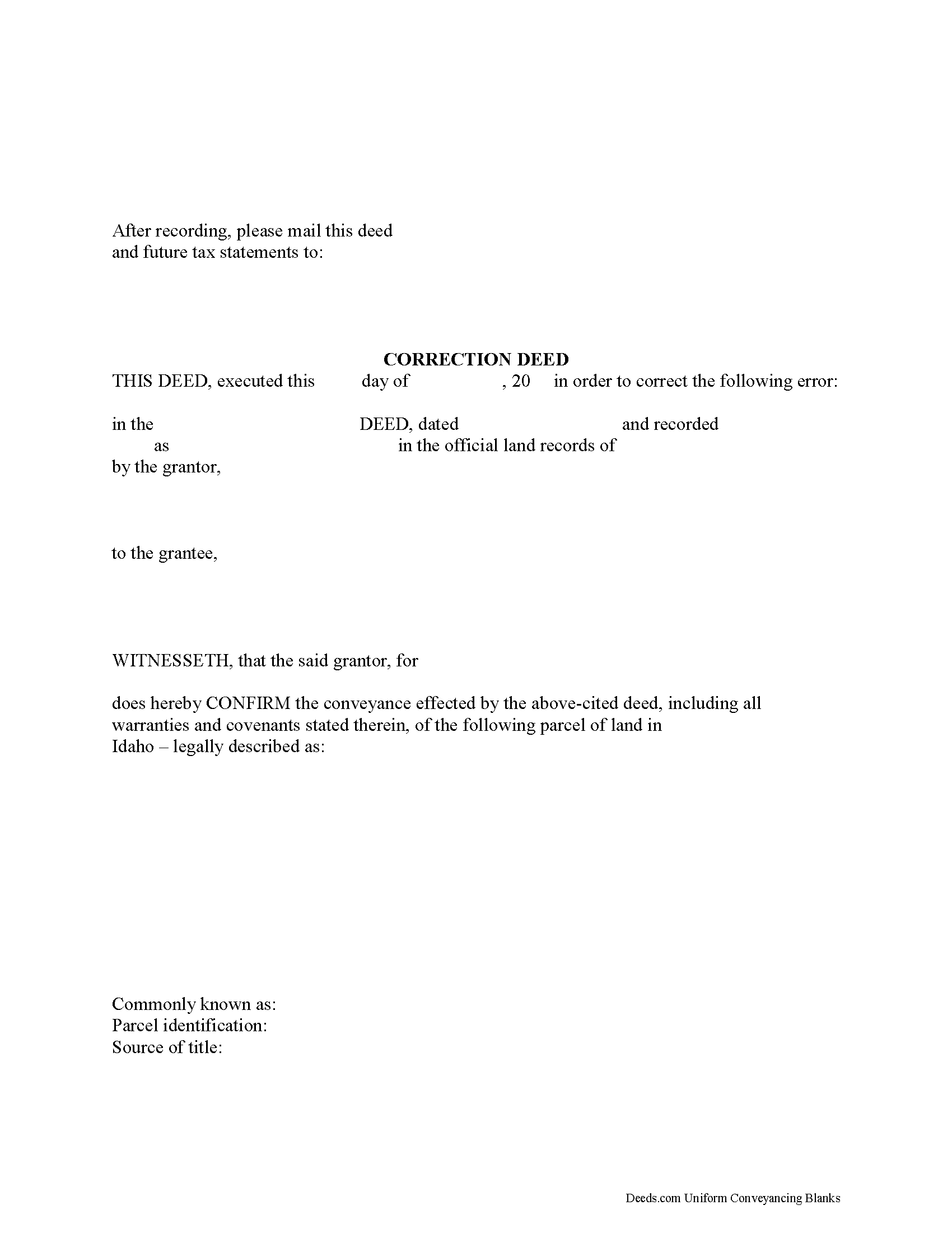 Bear Lake County Correction Deed Form
