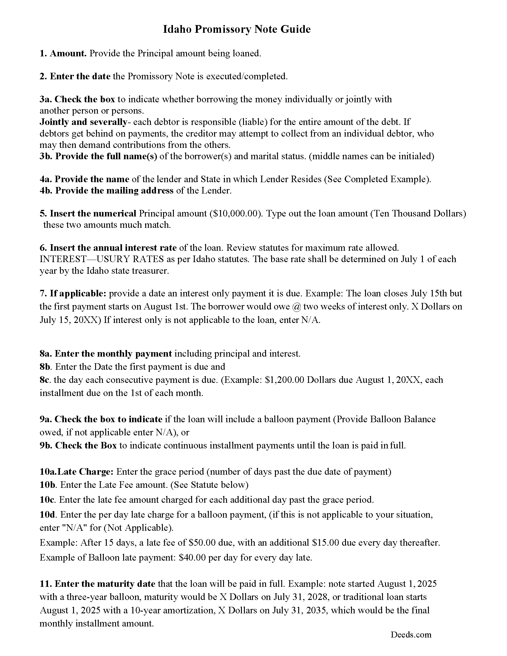 Promissory Note Guidelines