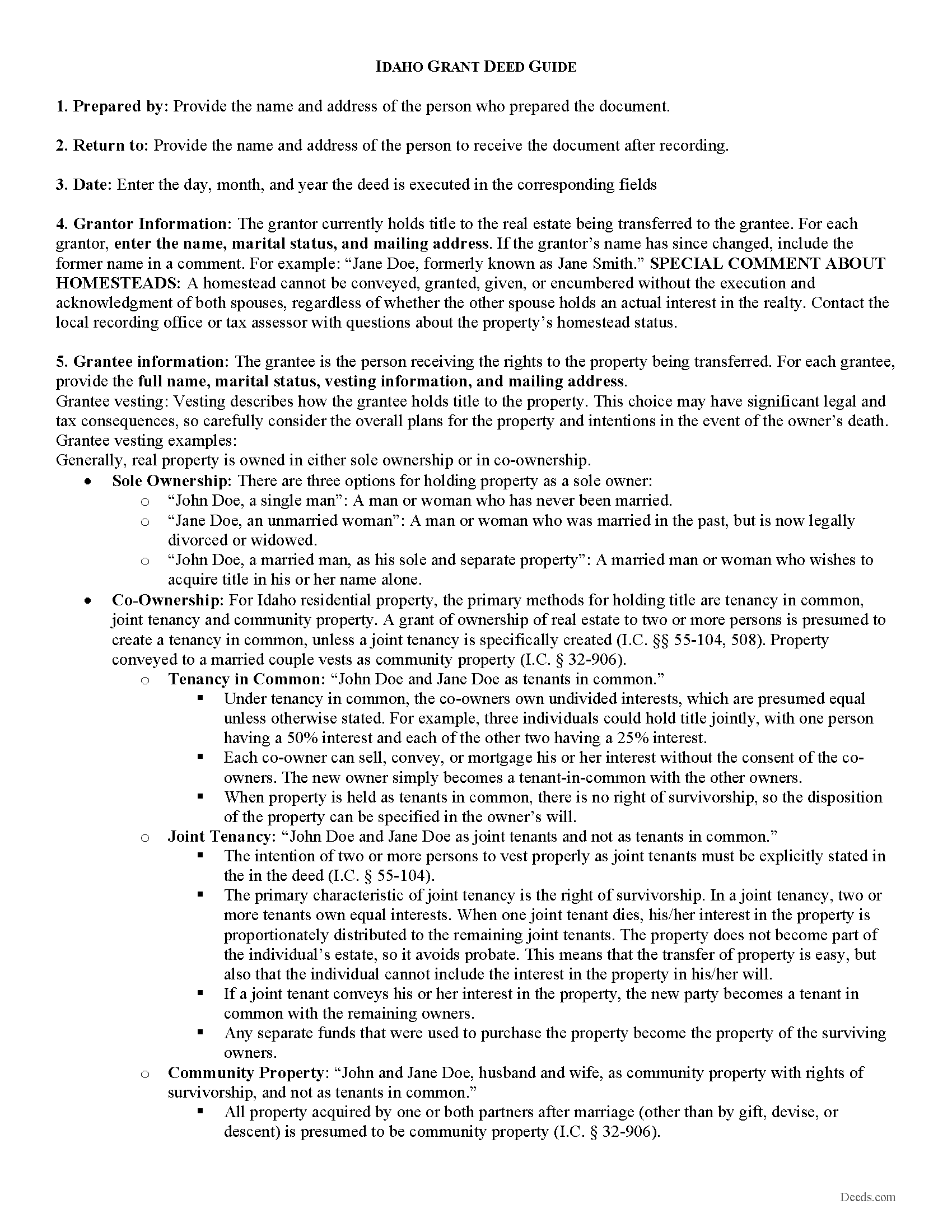 Bear Lake County Grant Deed Guide