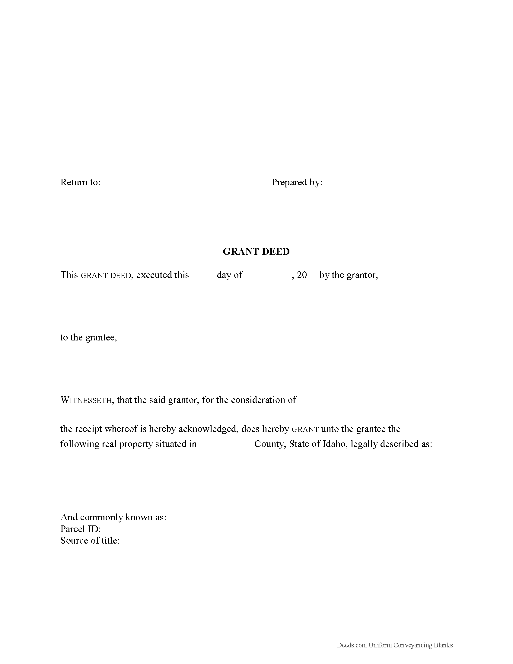 Bear Lake County Grant Deed Form
