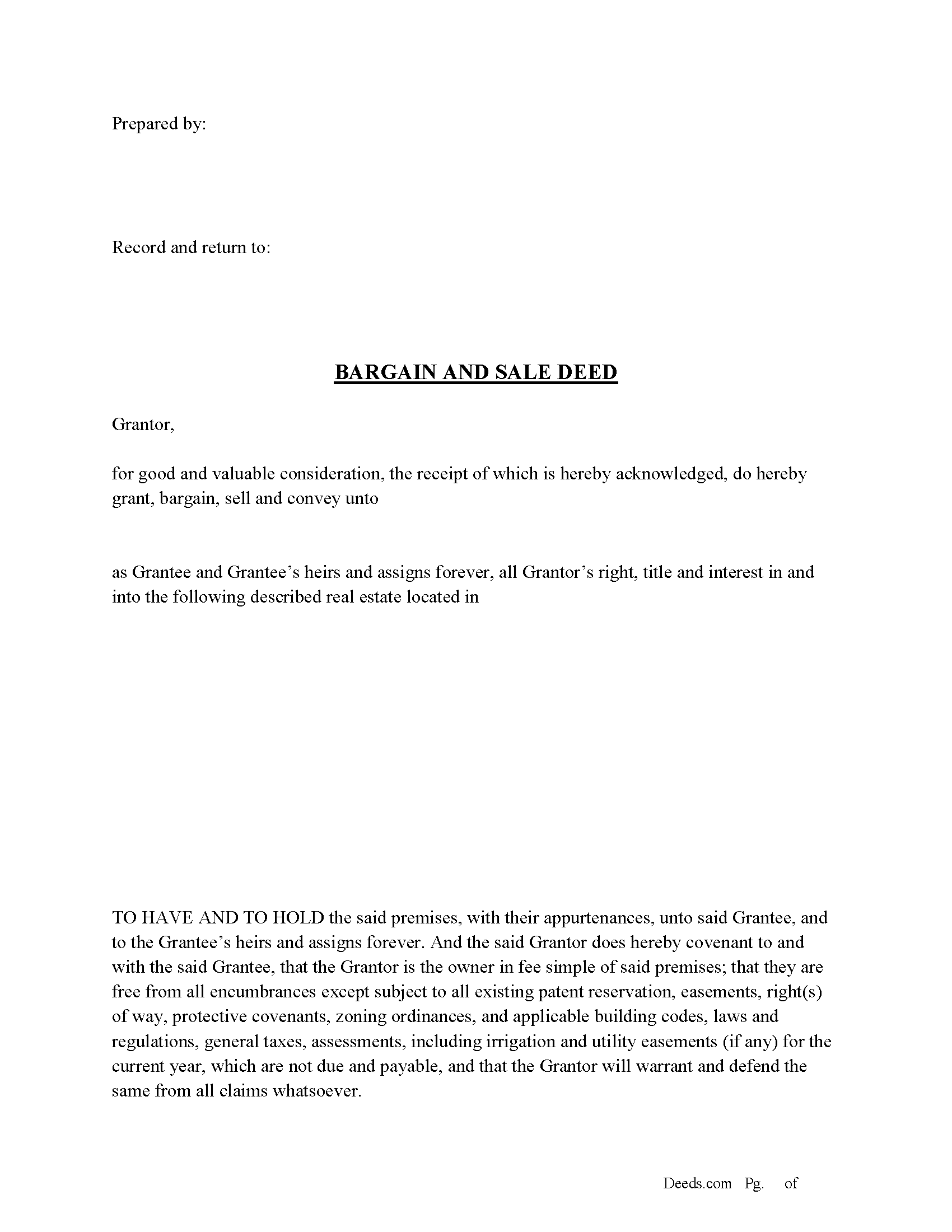 Idaho Bargain and Sale Deed Image