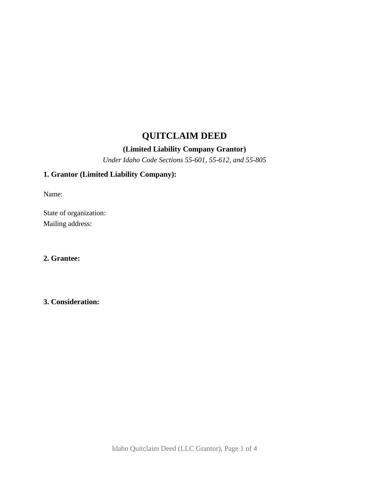 Idaho Quitclaim Deed (LLC Grantor)