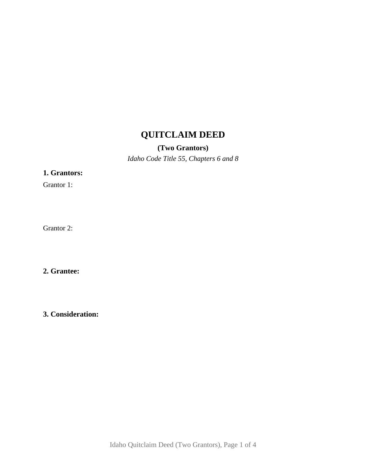 Idaho Quitclaim Deed (Two Grantors)
