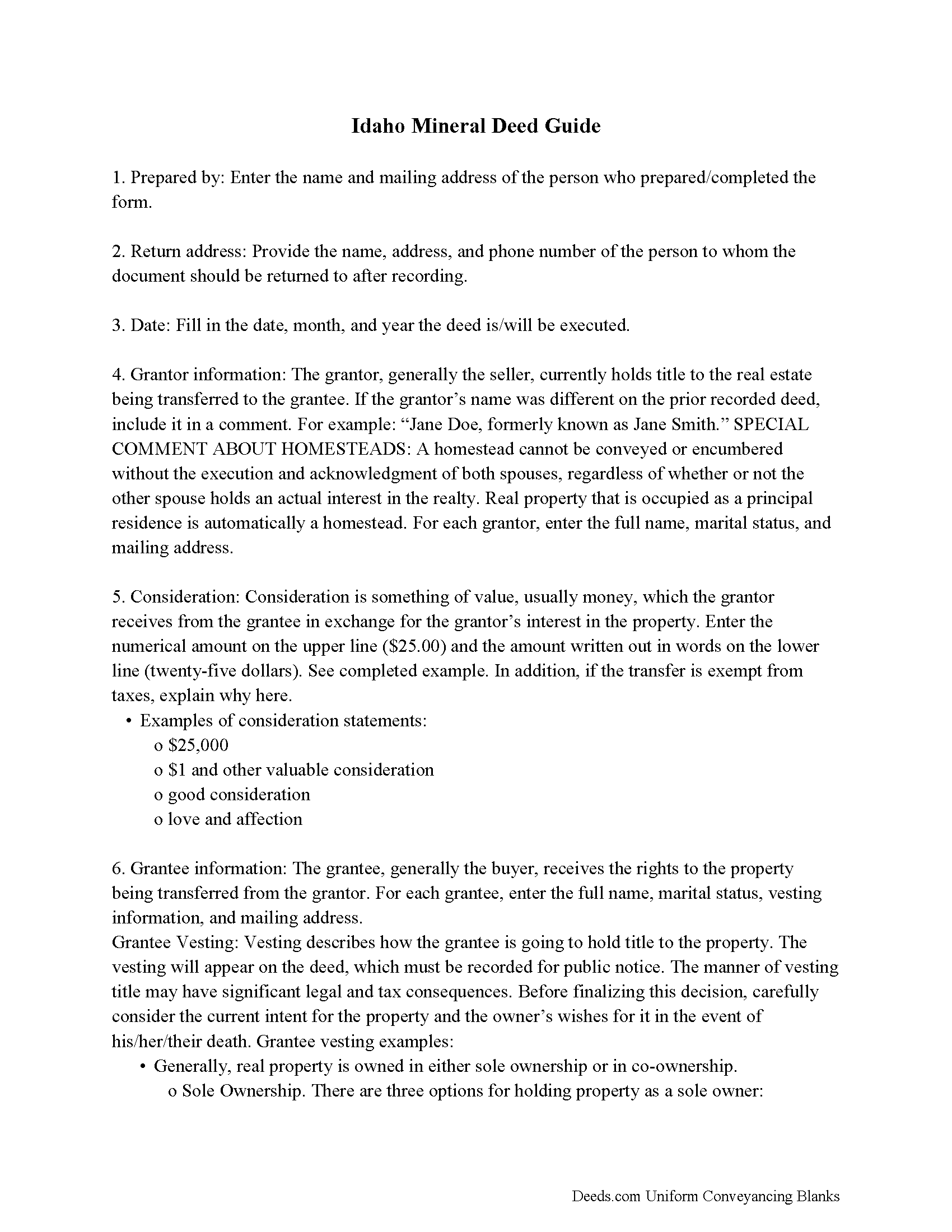 Boise County Mineral Deed Guide
