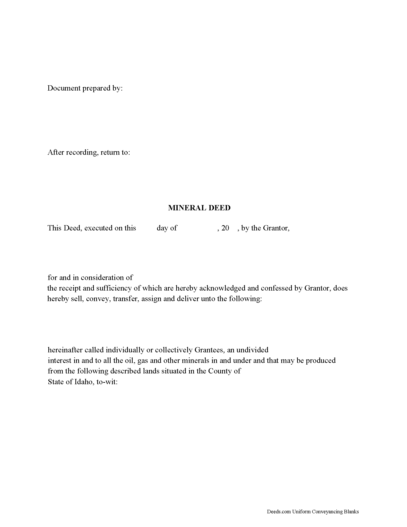 Boise County Mineral Deed Form