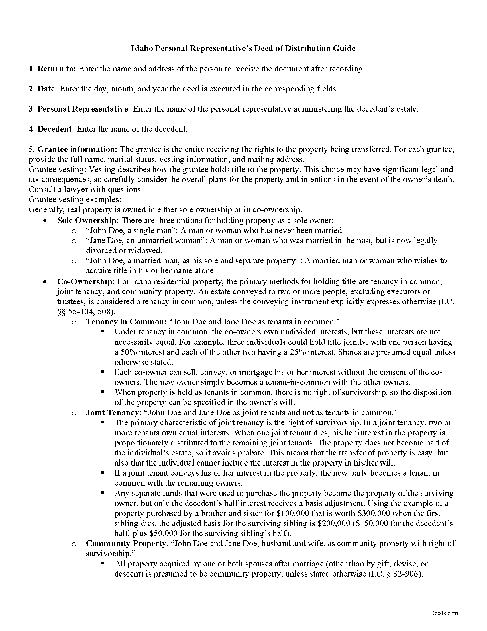 Bear Lake County Personal Representative Deed of Distribution Guide