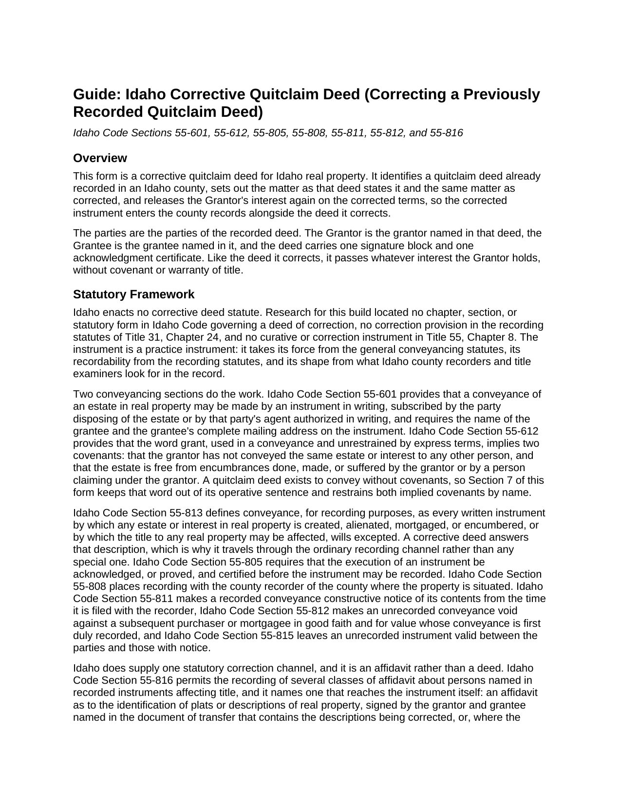 Lincoln County Quitclaim Deed (Corrective) Guide