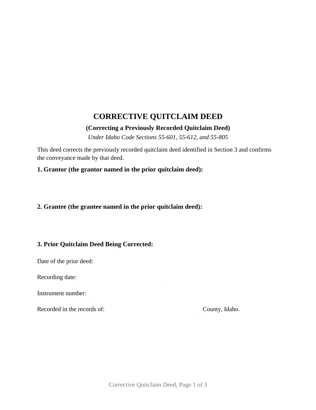 Lincoln County Quitclaim Deed (Corrective) Form