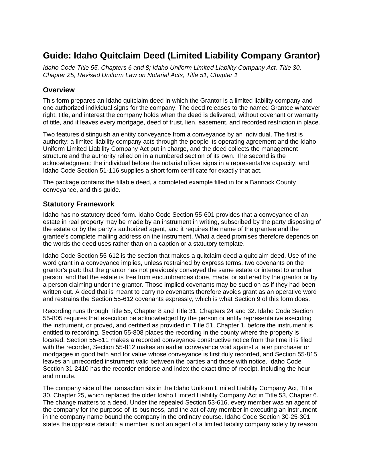Benewah County Quitclaim Deed (LLC Grantor) Guide