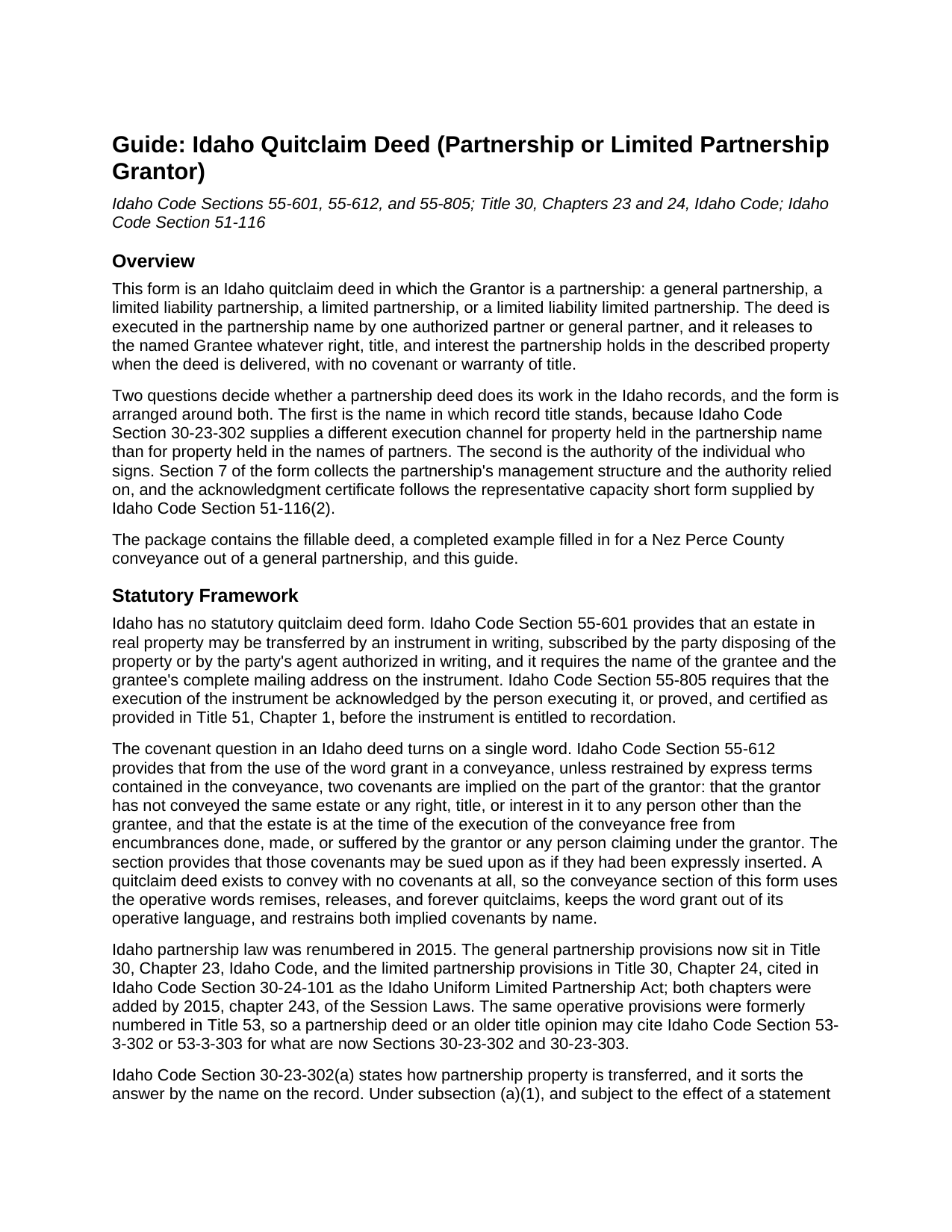 Gooding County Quitclaim Deed (Partnership or Limited Partnership Grantor) Guide